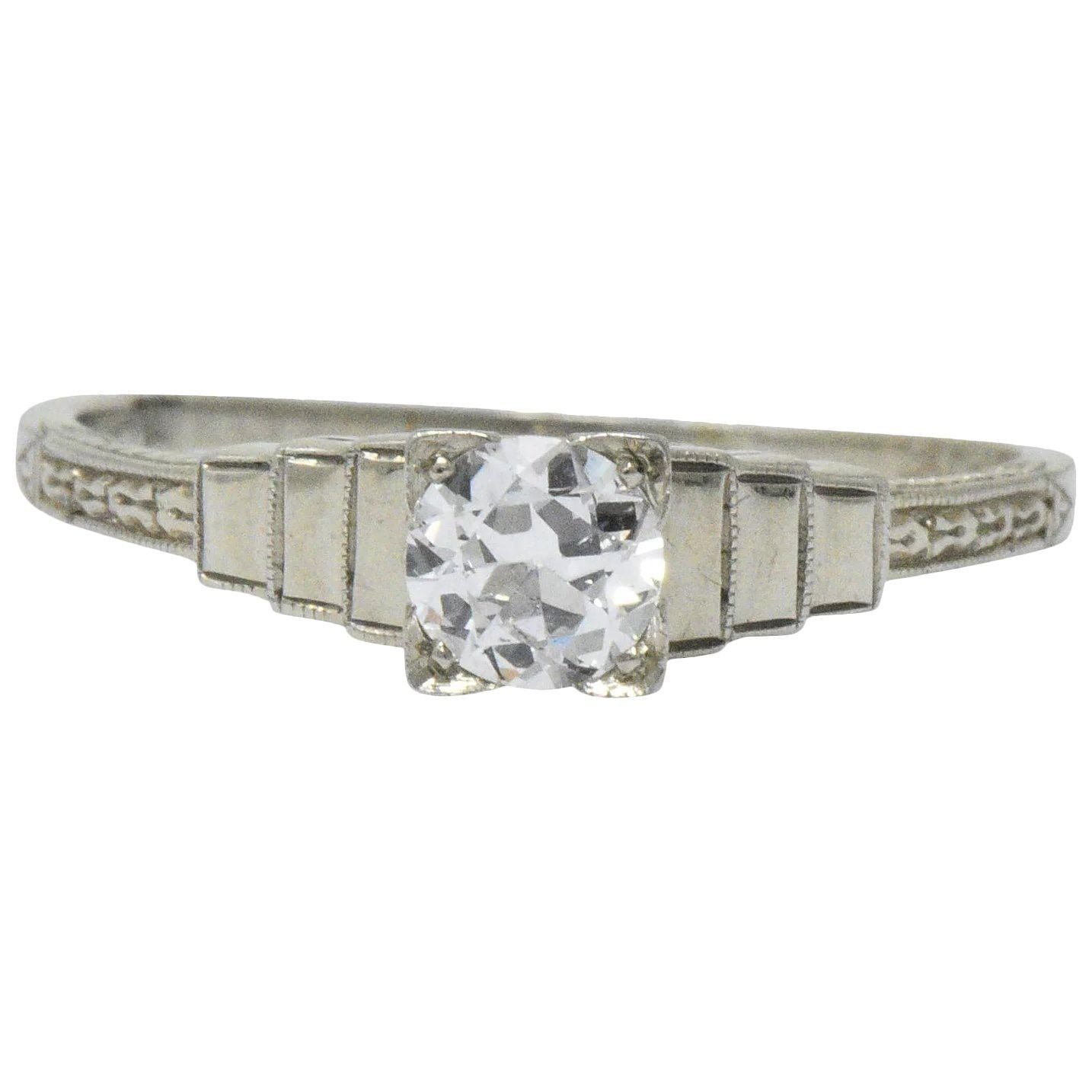 Art Deco 0.40 CTW Diamond 18 Karat White Gold Engagement Ring Wilson's Estate Jewelry