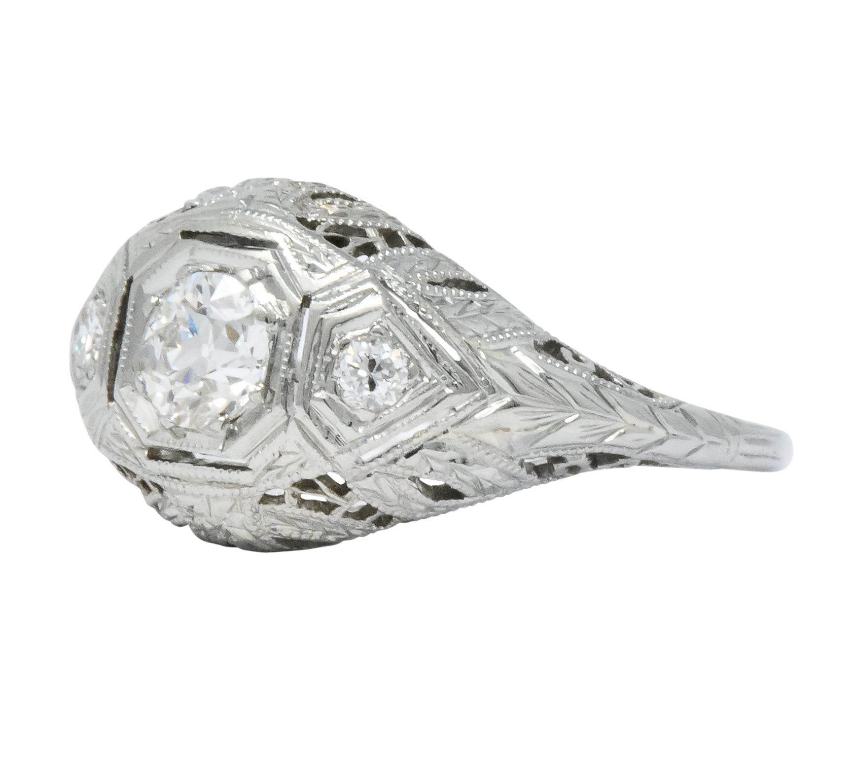 Art Deco 0.48 CTW Diamond 18 Karat White Gold Engagement Ring Wilson's Antique & Estate Jewelry