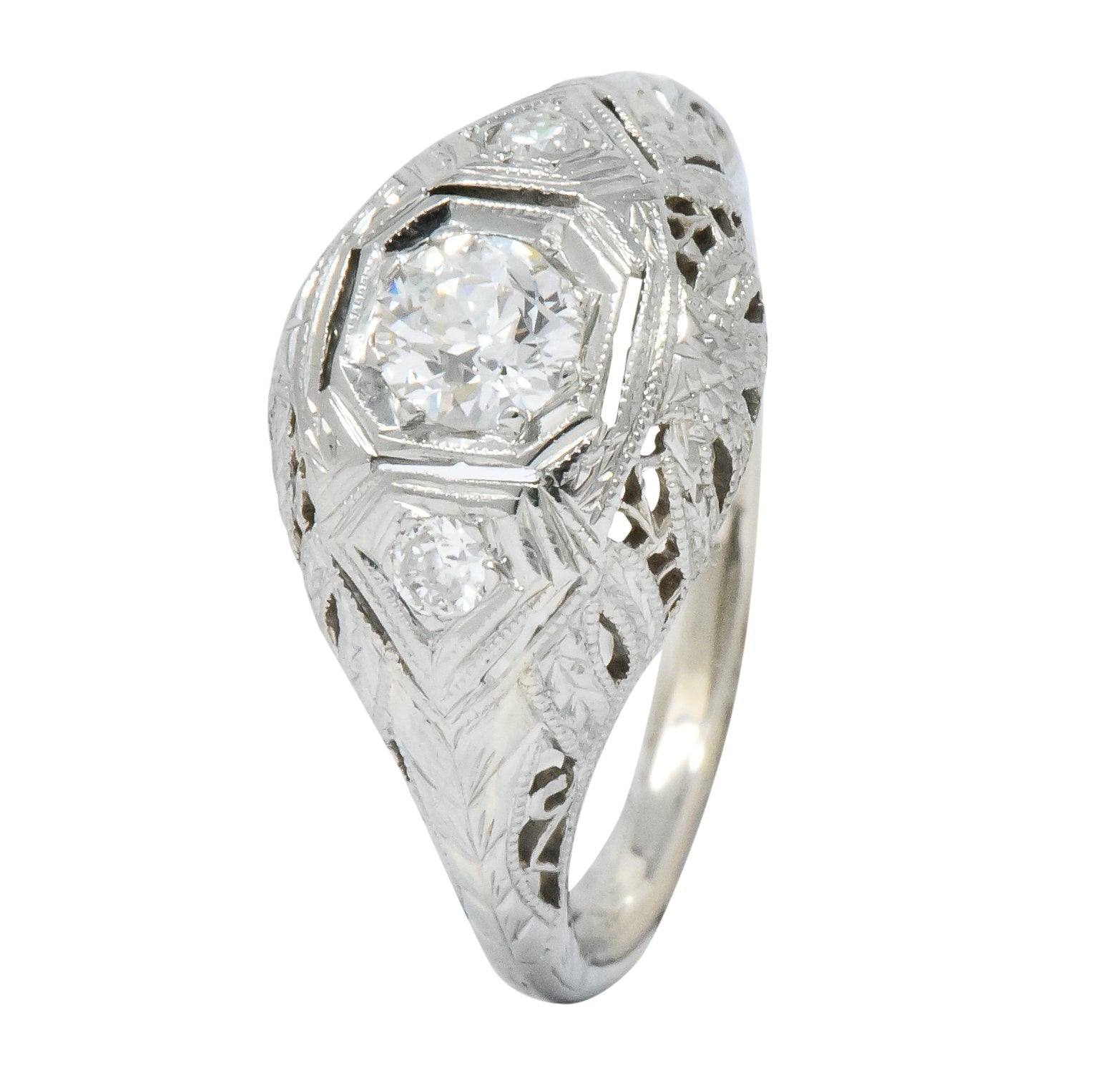 Art Deco 0.48 CTW Diamond 18 Karat White Gold Engagement Ring Wilson's Antique & Estate Jewelry