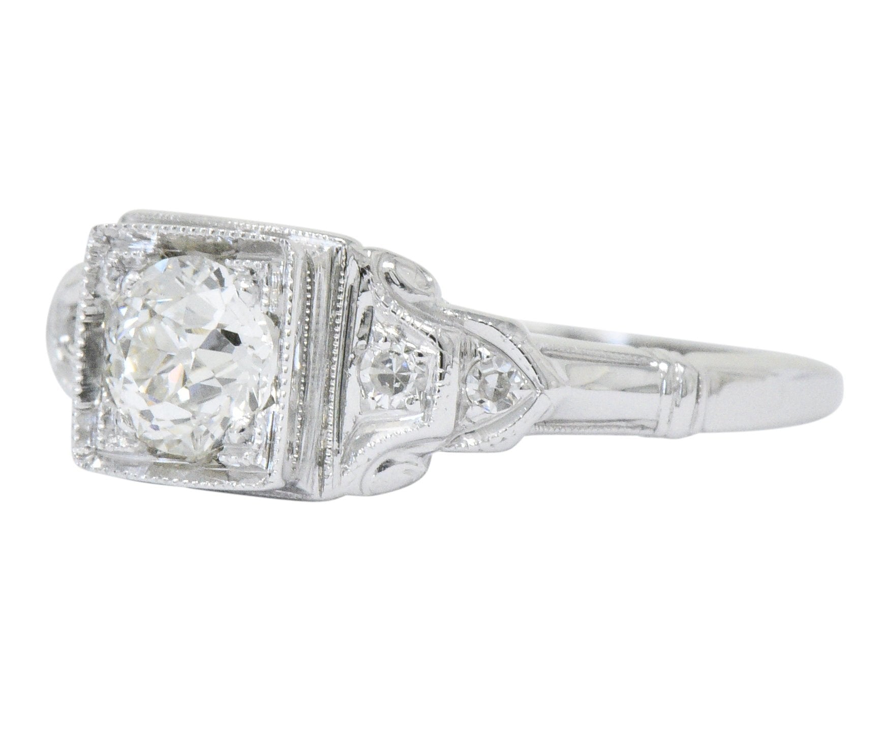 Art Deco 0.53 CTW Diamond 18 Karat White Gold Engagement Ring Wilson's Estate Jewelry