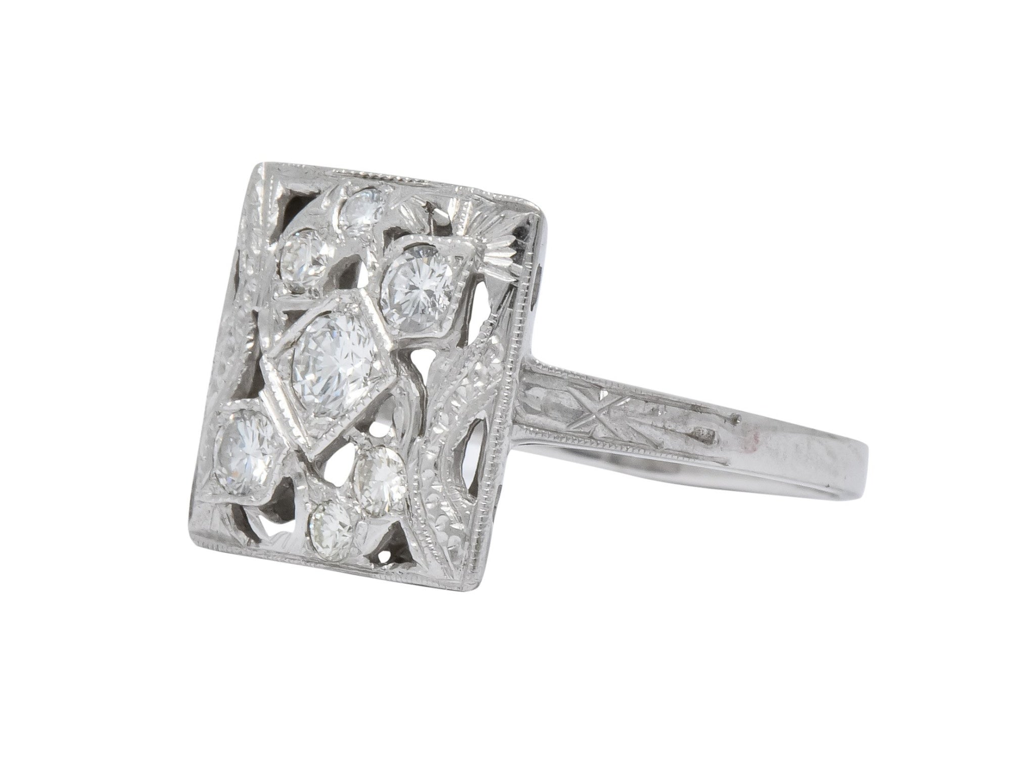 Art Deco 0.55 CTW Diamond 14 Karat White Gold Cocktail Ring - Wilson's Estate Jewelry