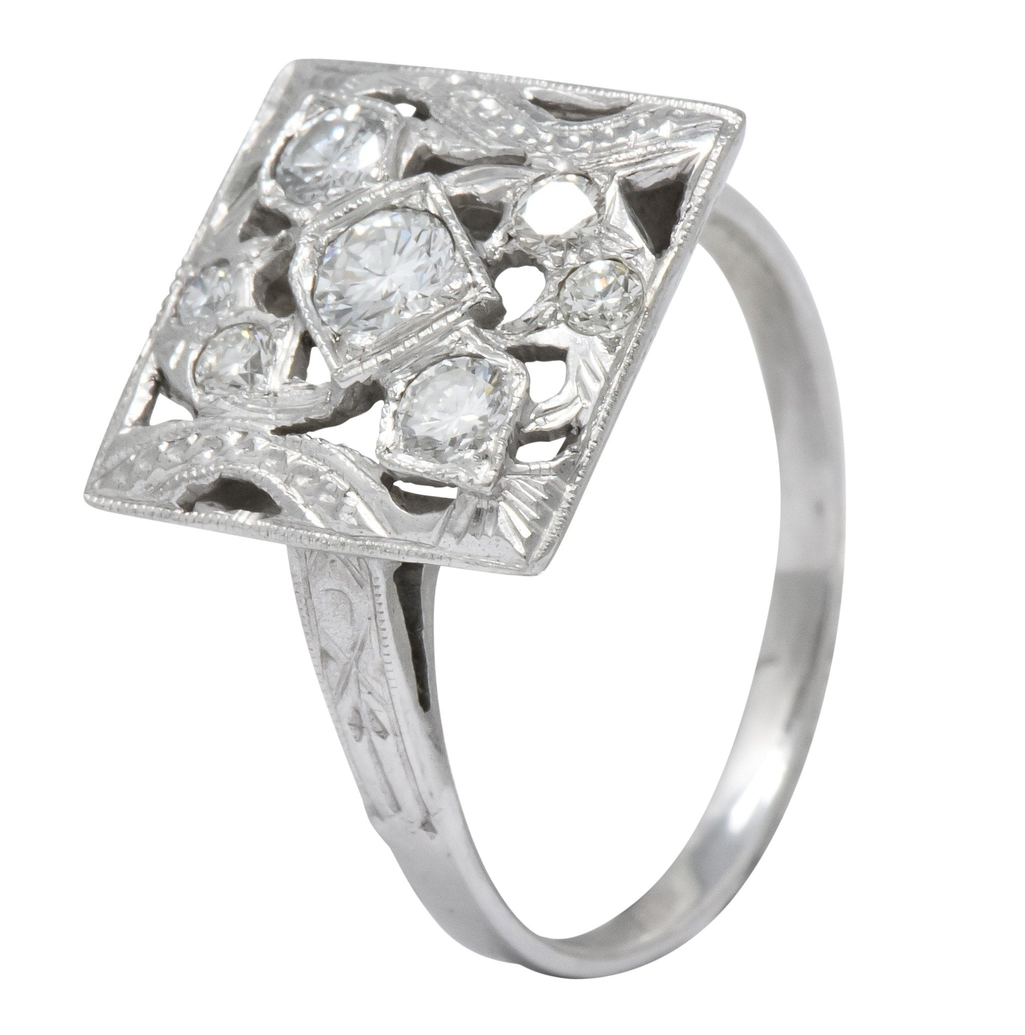 Art Deco 0.55 CTW Diamond 14 Karat White Gold Cocktail Ring - Wilson's Estate Jewelry