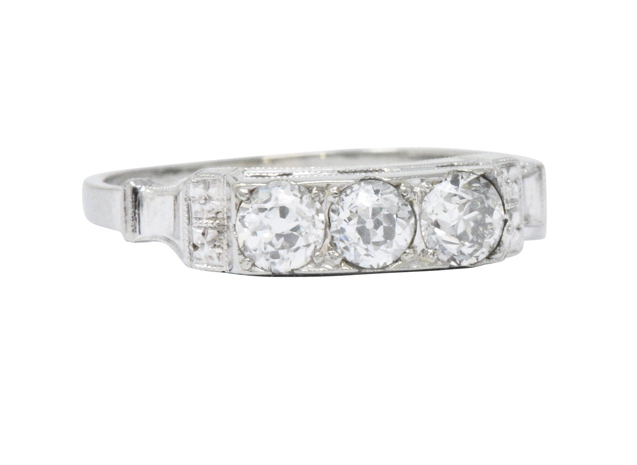 Art Deco 0.57 CTW Diamond 18 Karat White Gold Three Stone Band Ring Wilson's Estate Jewelry