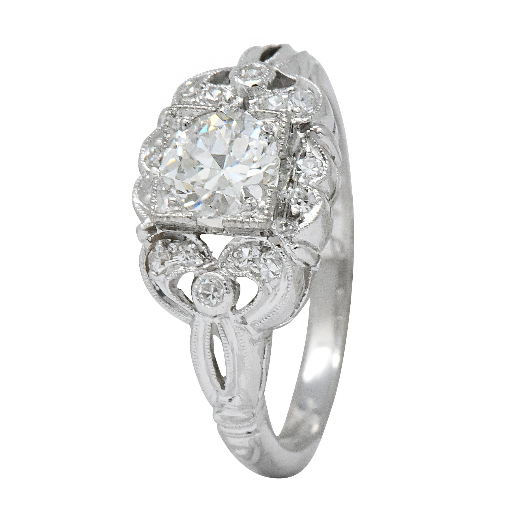 Art Deco 0.57 CTW Old European Cut Diamond Platinum Engagement Ring - Wilson's Estate Jewelry