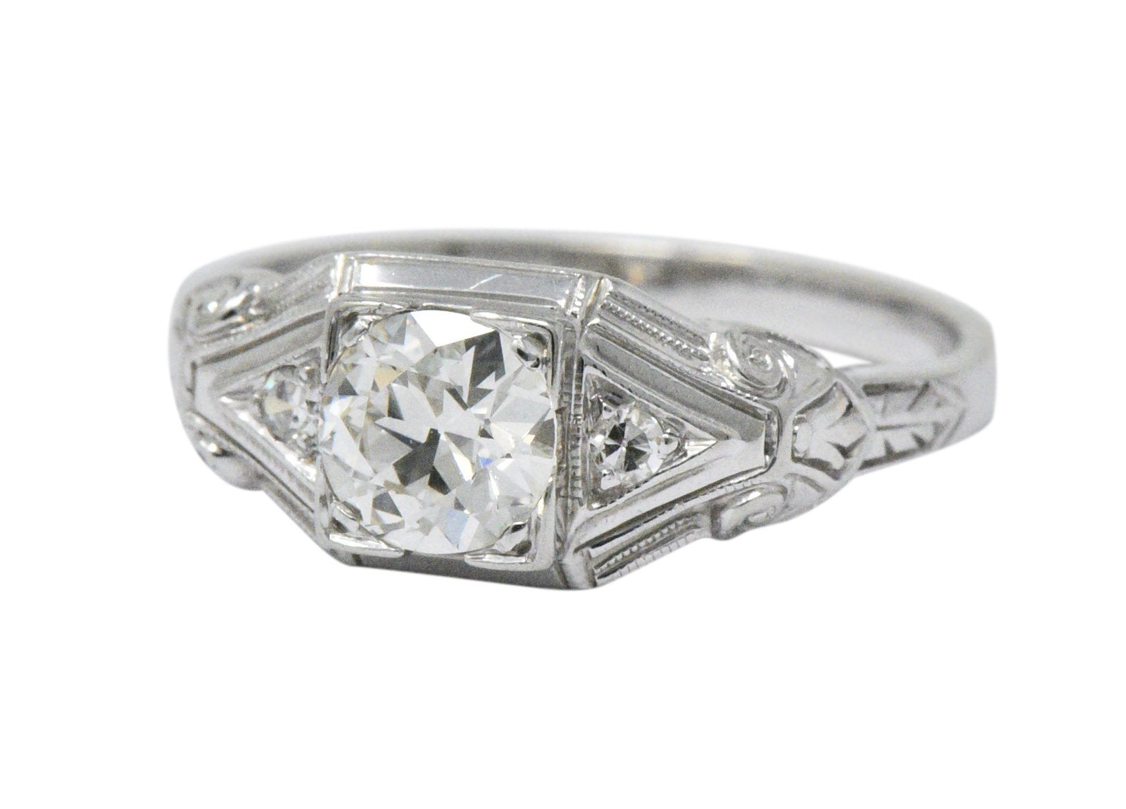 Art Deco 0.59 CTW Diamond 14 Karat White Gold Engagement Ring Wilson's Estate Jewelry