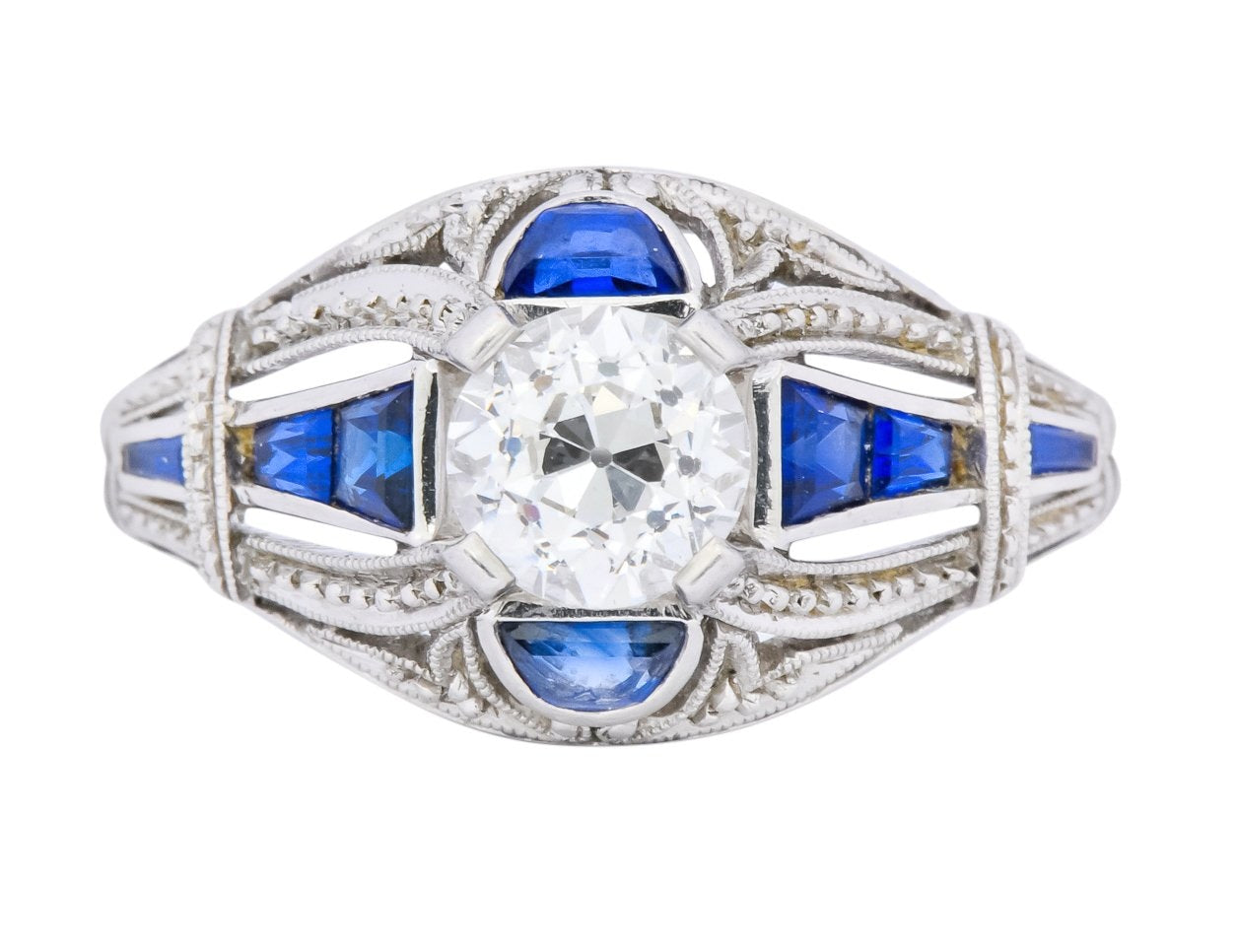 Art Deco 0.60 CTW Diamond Sapphire Platinum Engagement Ring - Wilson's Estate Jewelry