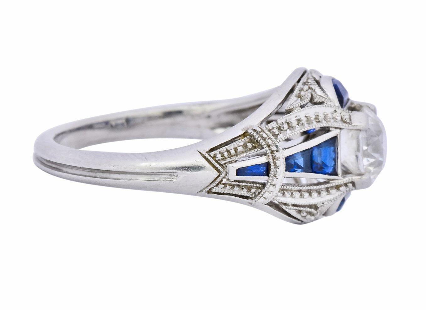 Art Deco 0.60 CTW Diamond Sapphire Platinum Engagement Ring - Wilson's Estate Jewelry