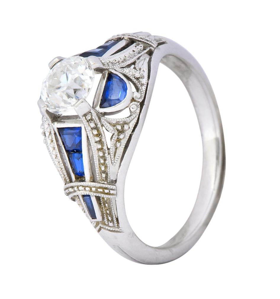 Art Deco 0.60 CTW Diamond Sapphire Platinum Engagement Ring - Wilson's Estate Jewelry