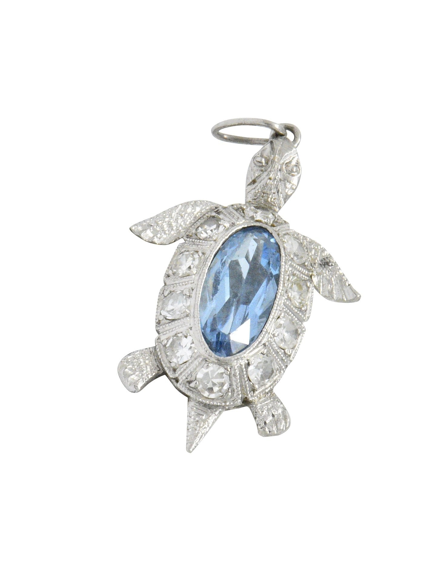 Art Deco 0.66 CTW Aquamarine Diamond Platinum Turtle Charm Wilson's Estate Jewelry