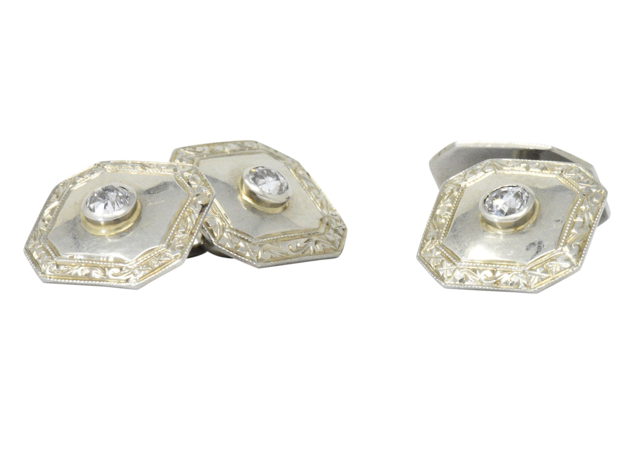 Art Deco 0.72 CTW Diamond 18 Karat White Gold Cufflinks Wilson's Estate Jewelry