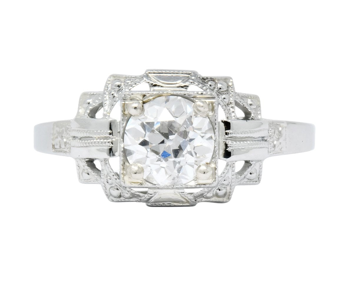 Art Deco 0.73 CTW Diamond 18 Karat White Gold Engagement Ring GIA - Wilson's Estate Jewelry