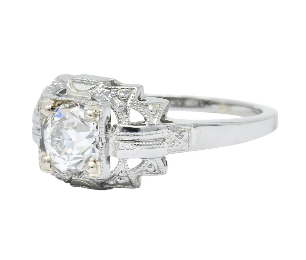 Art Deco 0.73 CTW Diamond 18 Karat White Gold Engagement Ring GIA - Wilson's Estate Jewelry