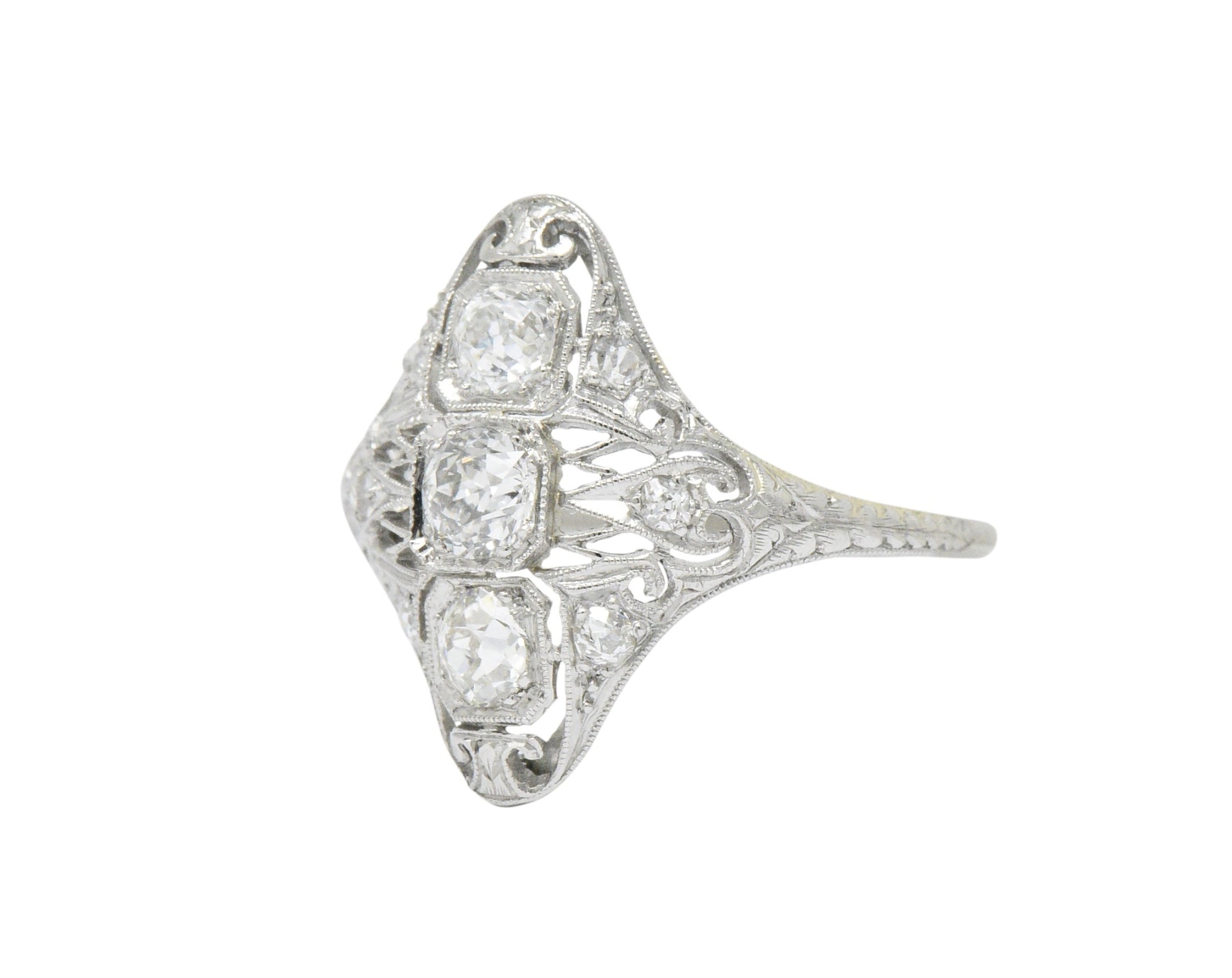 Art Deco 0.93 CTW Old European Cut Diamond Platinum Dinner Ring Wilson's Estate Jewelry