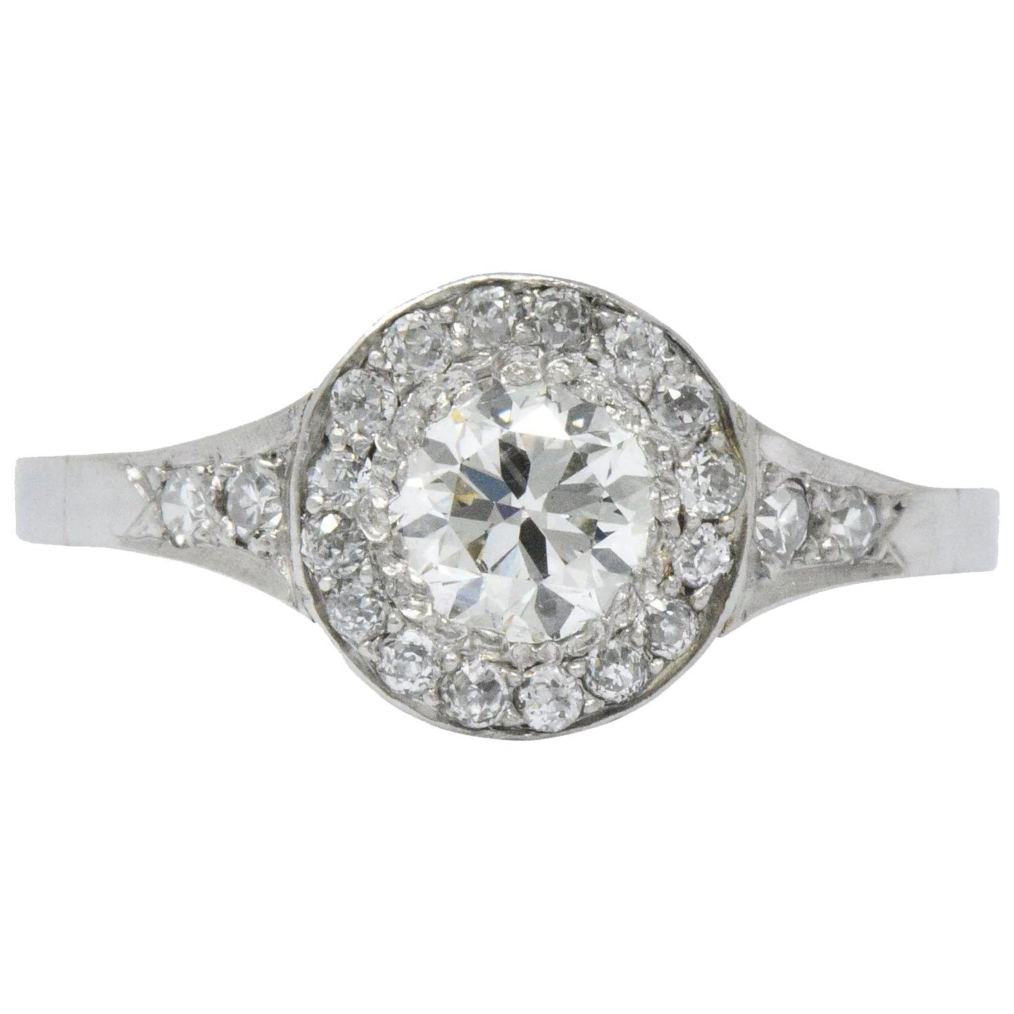 Art Deco 1.10 CTW Diamond Platinum Halo Engagement Ring Circa 1930 Wilson's Estate Jewelry