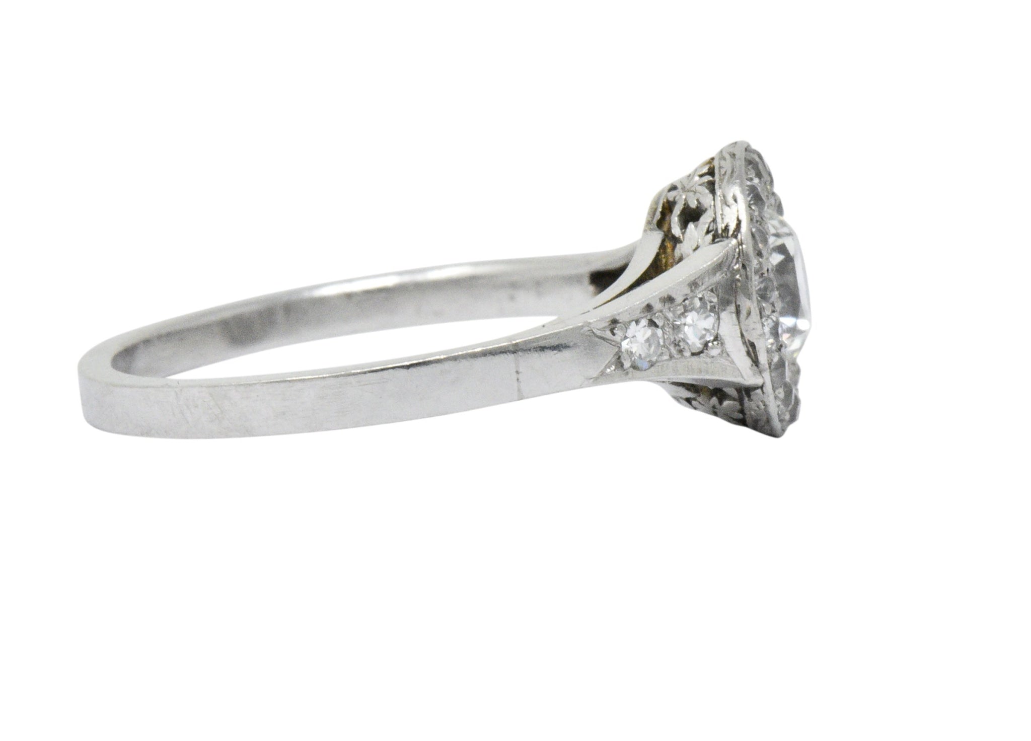 Art Deco 1.10 CTW Diamond Platinum Halo Engagement Ring Circa 1930 Wilson's Estate Jewelry