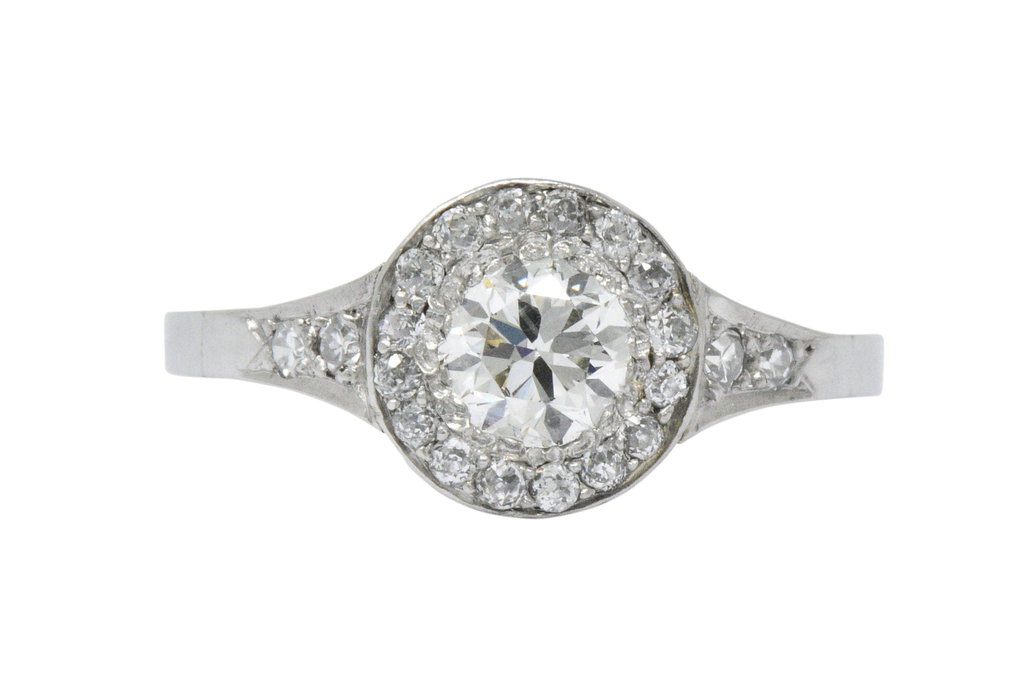 Art Deco 1.10 CTW Diamond Platinum Halo Engagement Ring Circa 1930 Wilson's Estate Jewelry