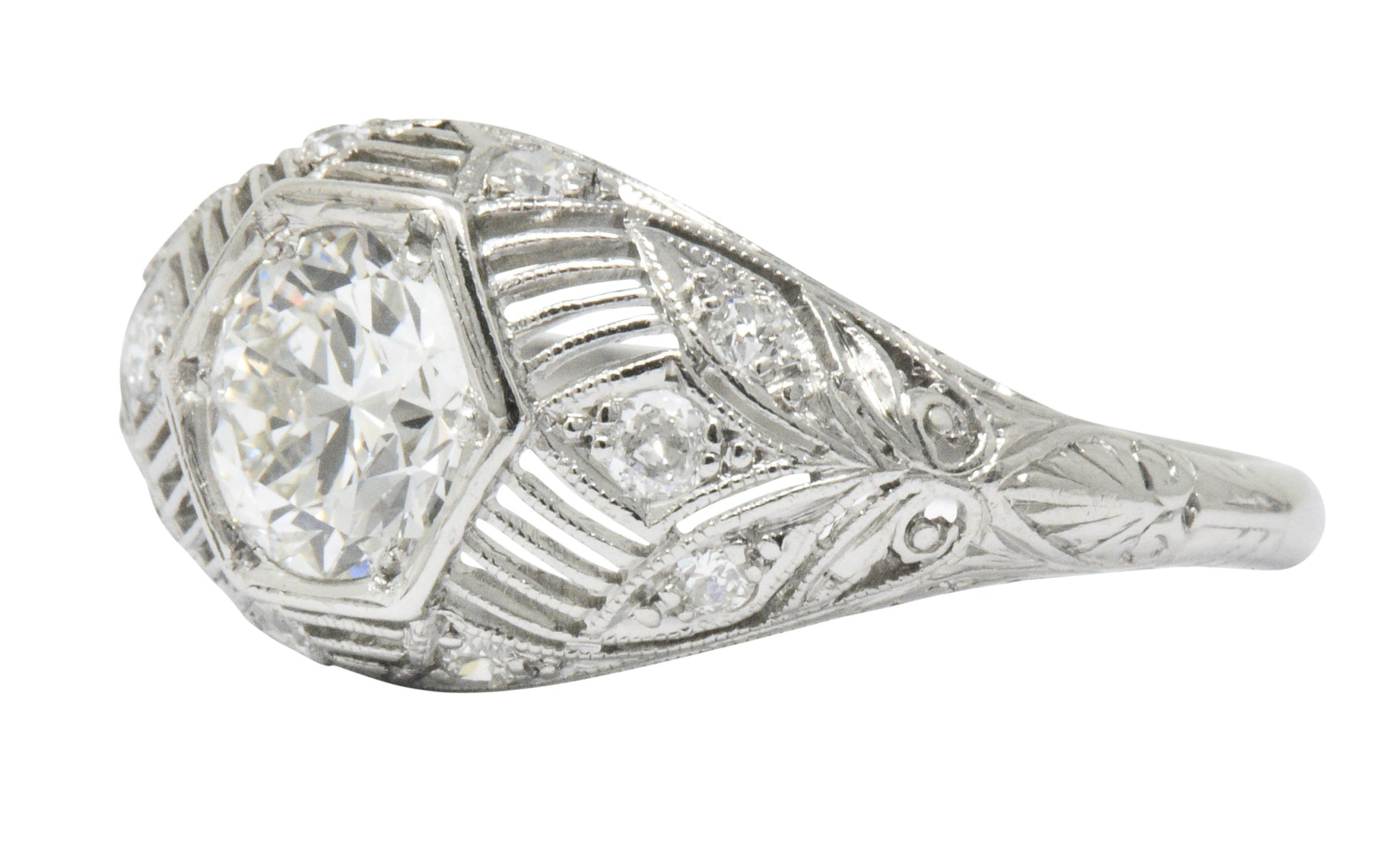 Art Deco 1.25 CTW Diamond Platinum Alternative Engagement Ring GIA Wilson's Estate Jewelry