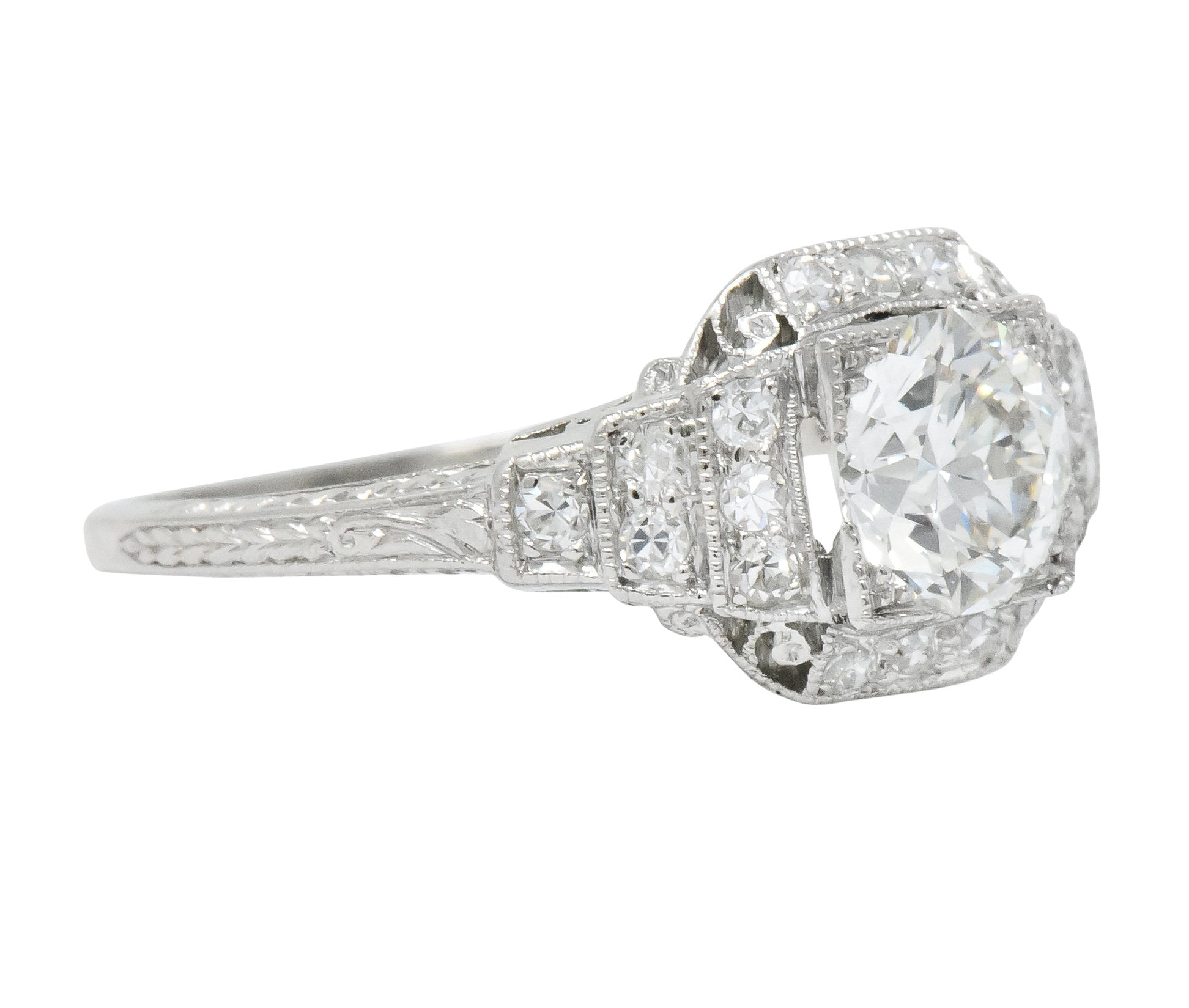 Art Deco 1.51 CTW Old European Cut Diamond Platinum Engagement Ring GIA - Wilson's Estate Jewelry