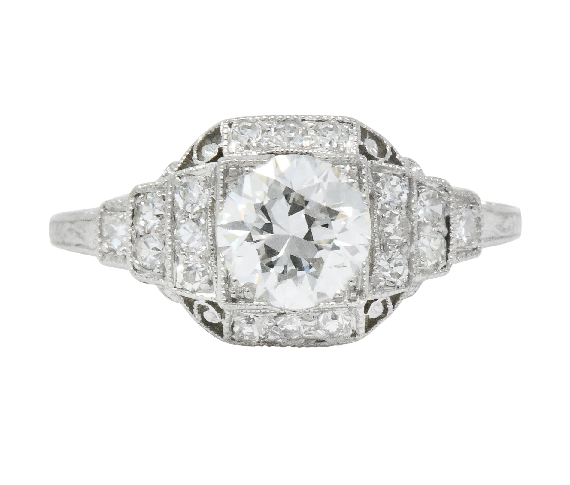 Art Deco 1.51 CTW Old European Cut Diamond Platinum Engagement Ring GIA - Wilson's Estate Jewelry