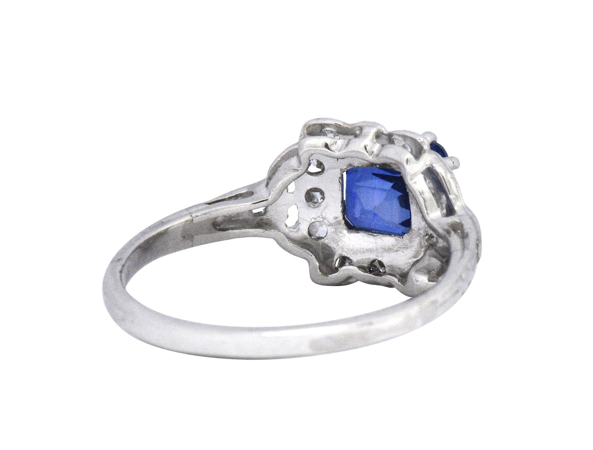 Art Deco 1.67 CTW Unheated Kashmir Sapphire Diamond & Platinum Ring AGL Certified Wilson's Estate Jewelry