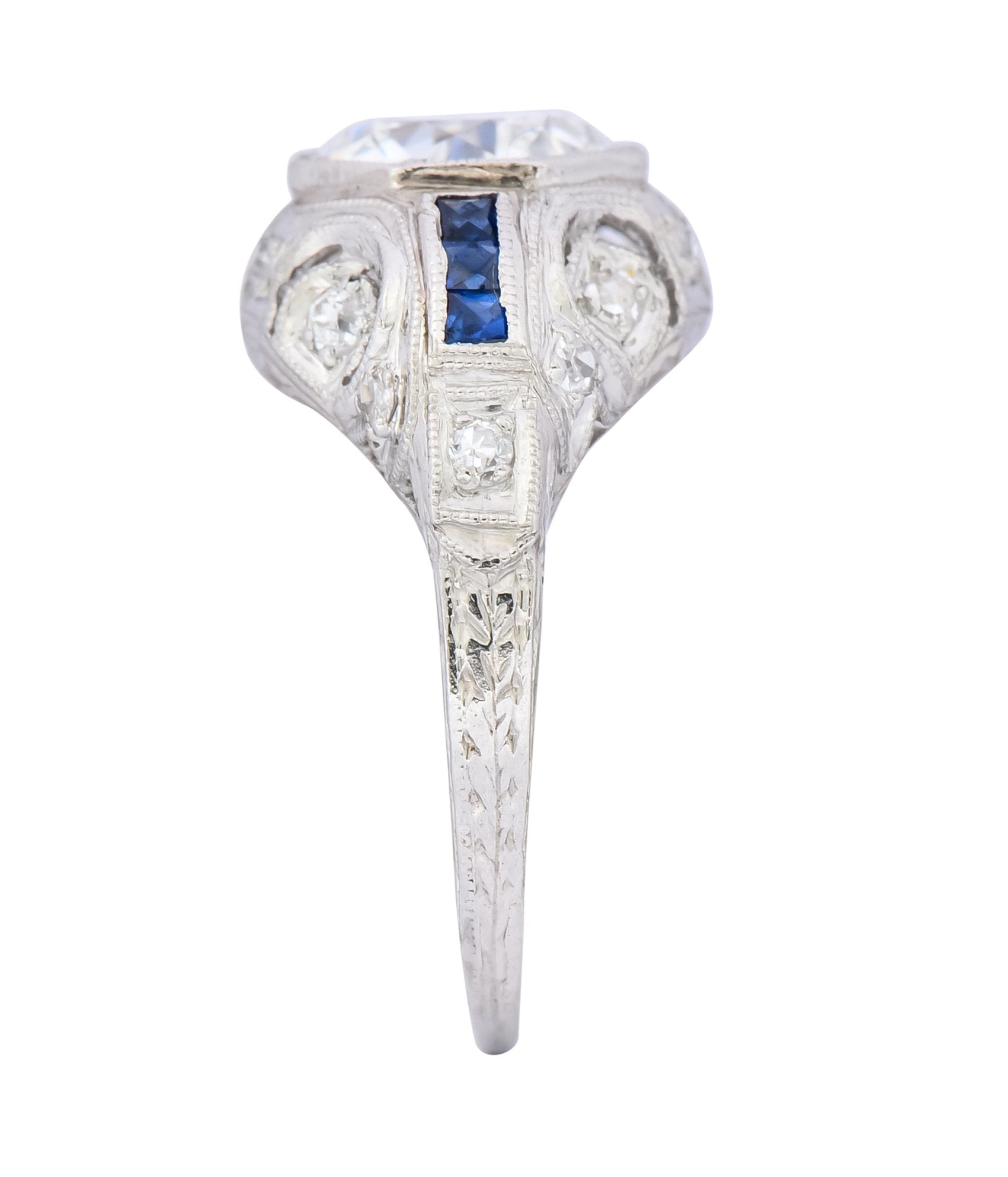 Art Deco 1.83 CTW Diamond Sapphire Platinum Engagement Ring GIA - Wilson's Estate Jewelry