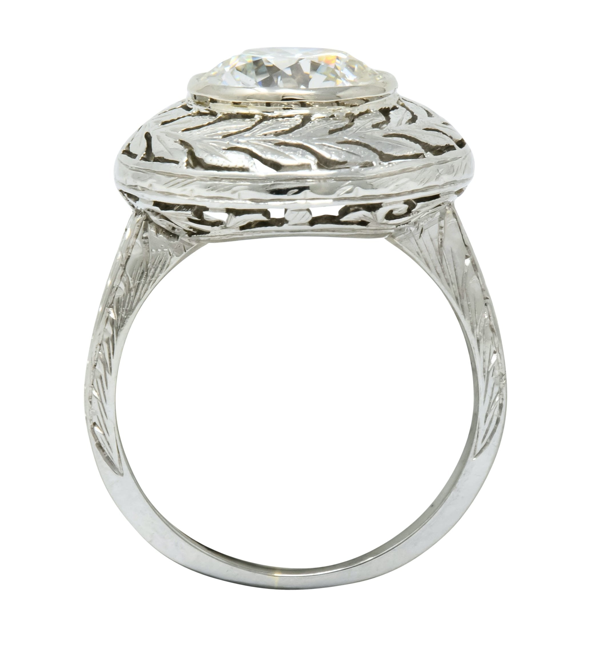 Art Deco 1.85 CTW Diamond 18 Karat White Gold Foliate Statement Ring Circa 1920 - Wilson's Estate Jewelry