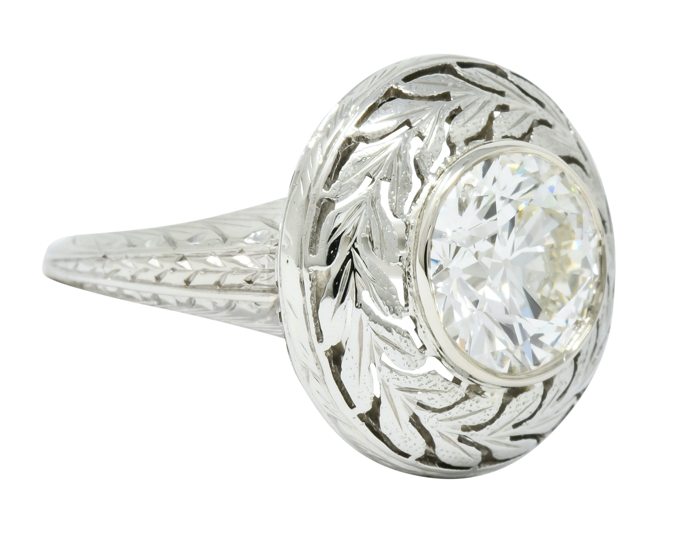 Art Deco 1.85 CTW Diamond 18 Karat White Gold Foliate Statement Ring Circa 1920 - Wilson's Estate Jewelry