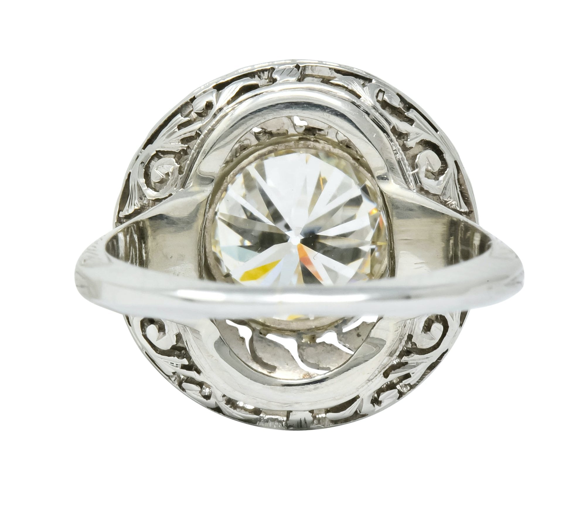 Art Deco 1.85 CTW Diamond 18 Karat White Gold Foliate Statement Ring Circa 1920 - Wilson's Estate Jewelry