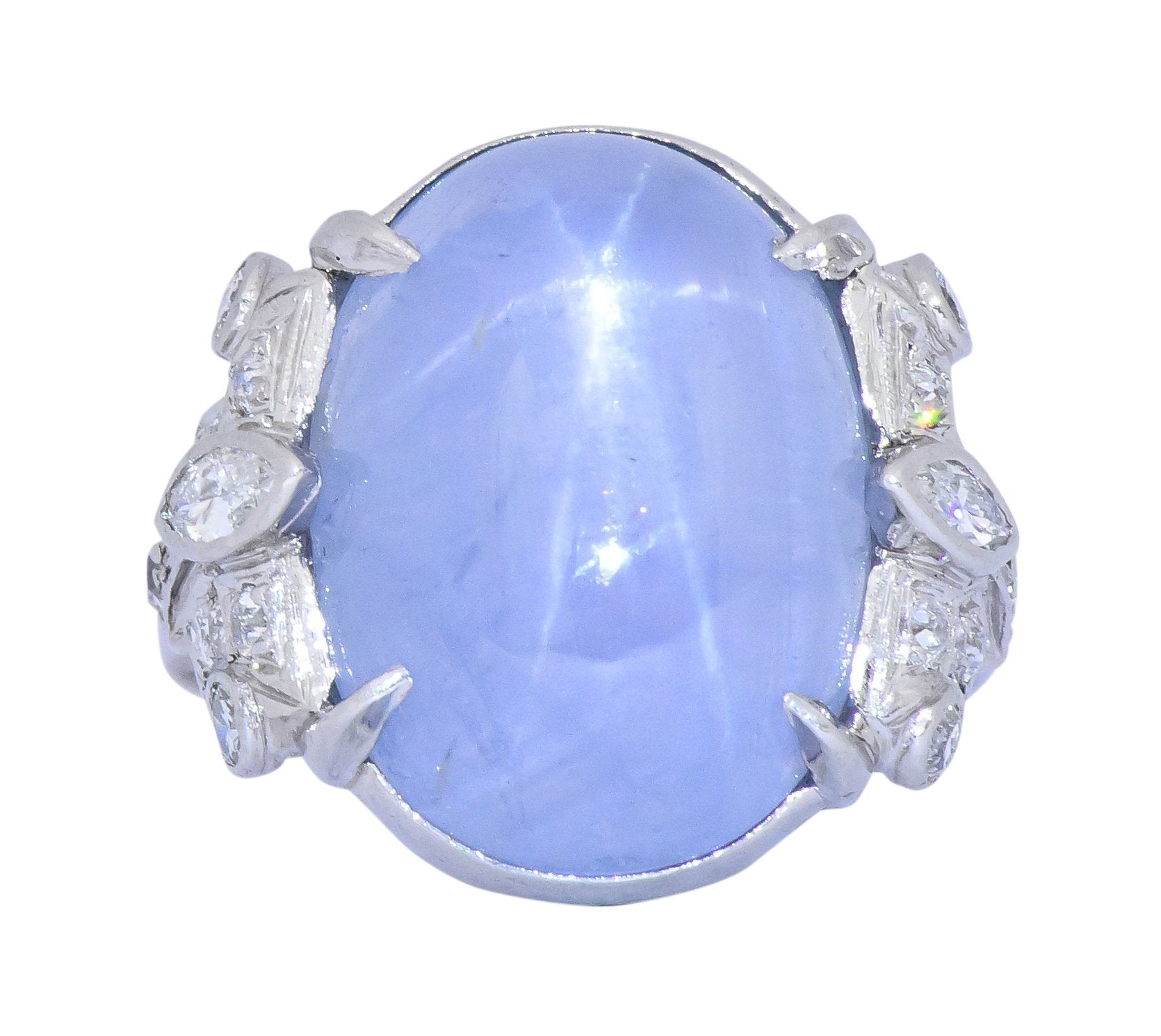 Art Deco 1930's 22.90 CTW Star Sapphire Diamond Platinum Ring - Wilson's Estate Jewelry