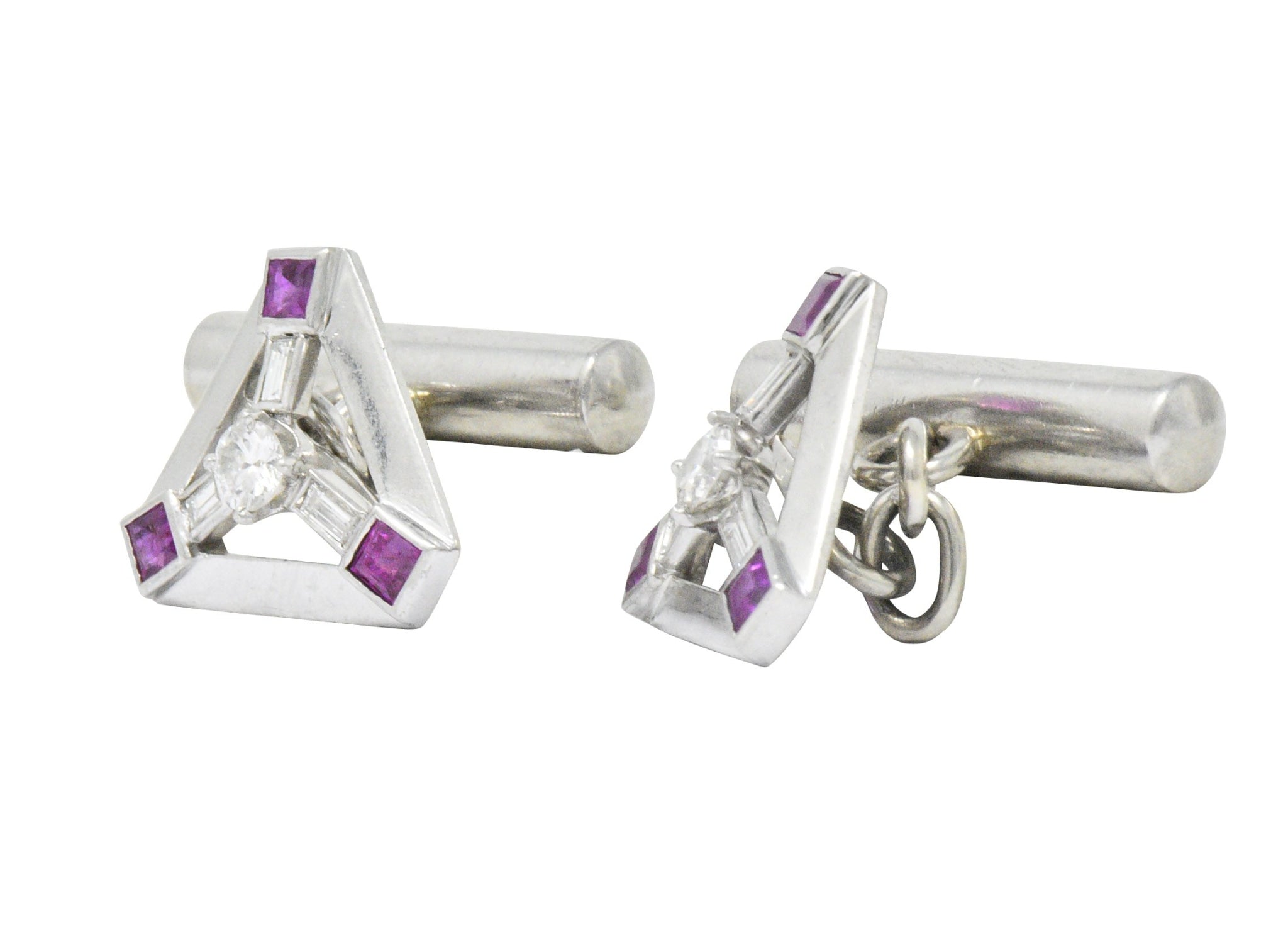 Art Deco 2.08 CTW Diamond Ruby Platinum Cufflinks Wilson's Estate Jewelry