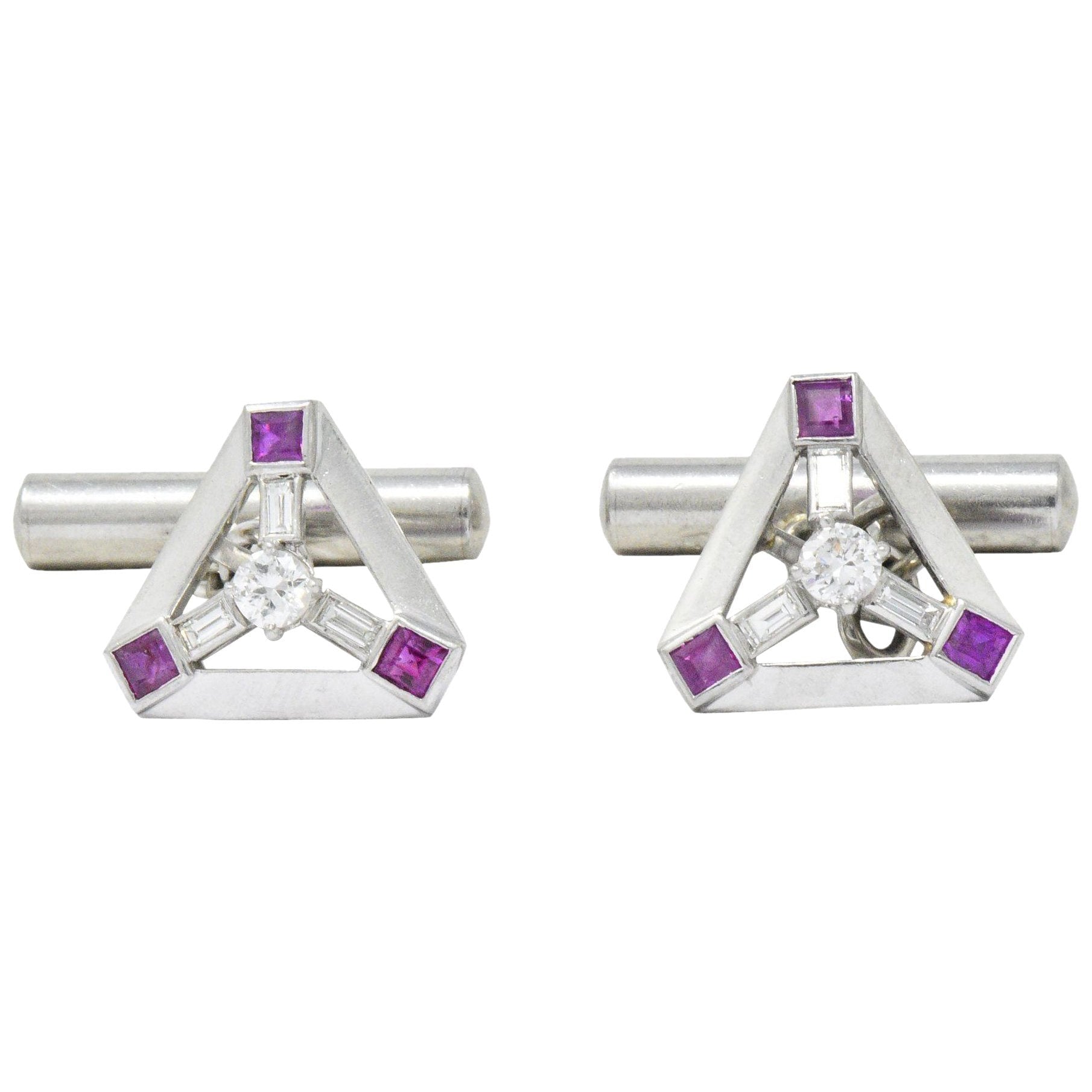 Art Deco 2.08 CTW Diamond Ruby Platinum Cufflinks Wilson's Estate Jewelry