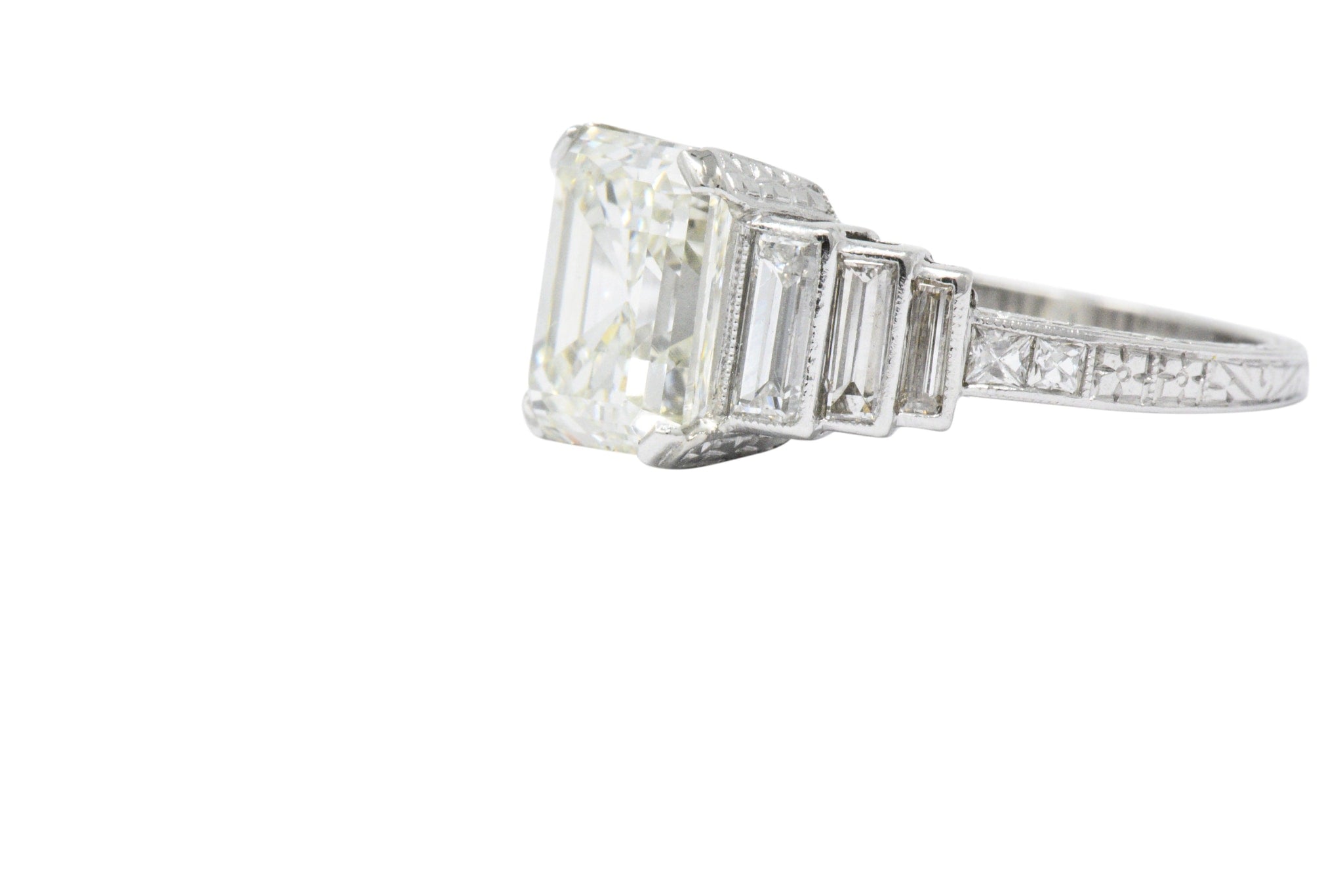 Art Deco 3.64 CTW Asscher Cut Diamond & Platinum Engagement Ring GIA Wilson's Estate Jewelry