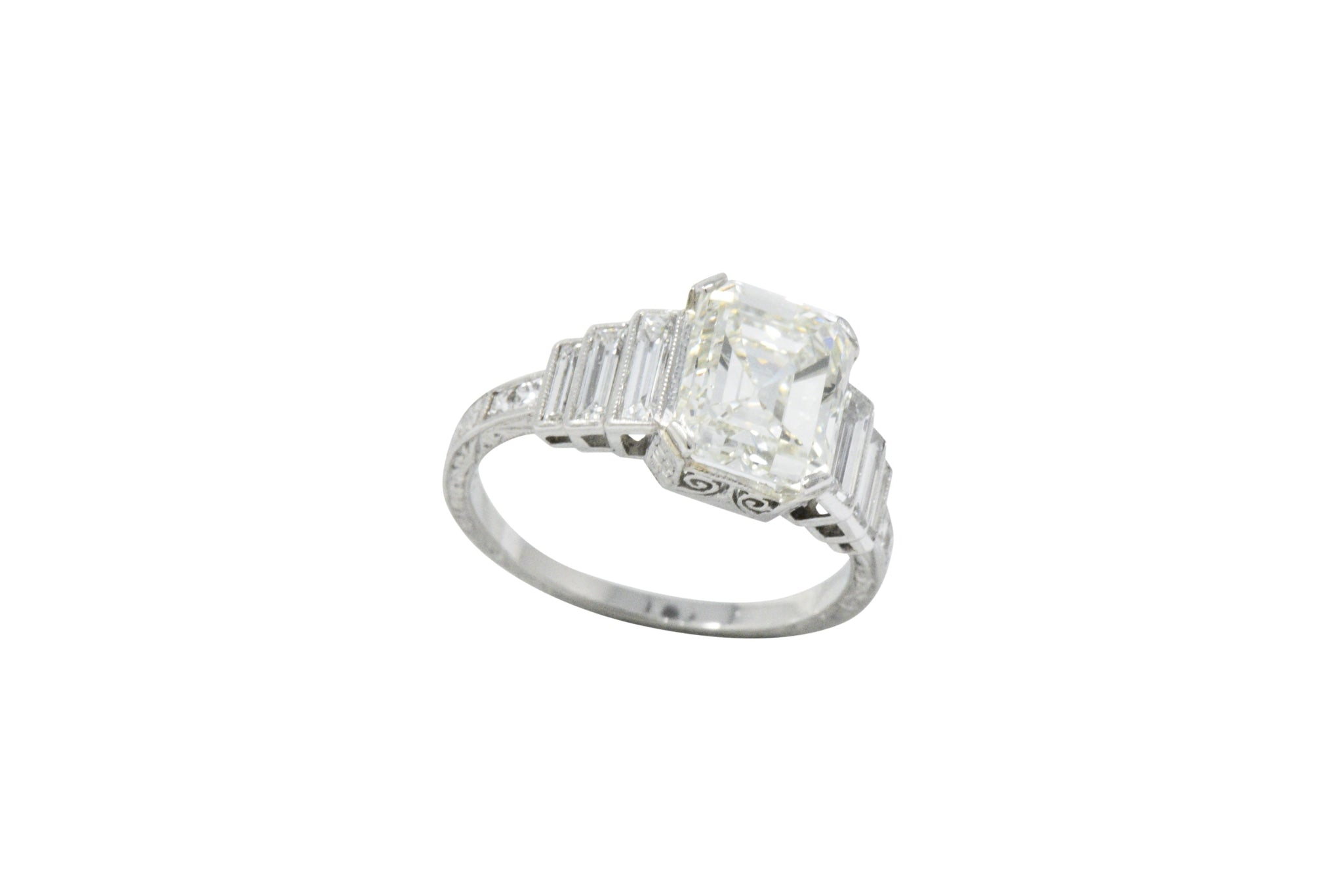 Art Deco 3.64 CTW Asscher Cut Diamond & Platinum Engagement Ring GIA Wilson's Estate Jewelry