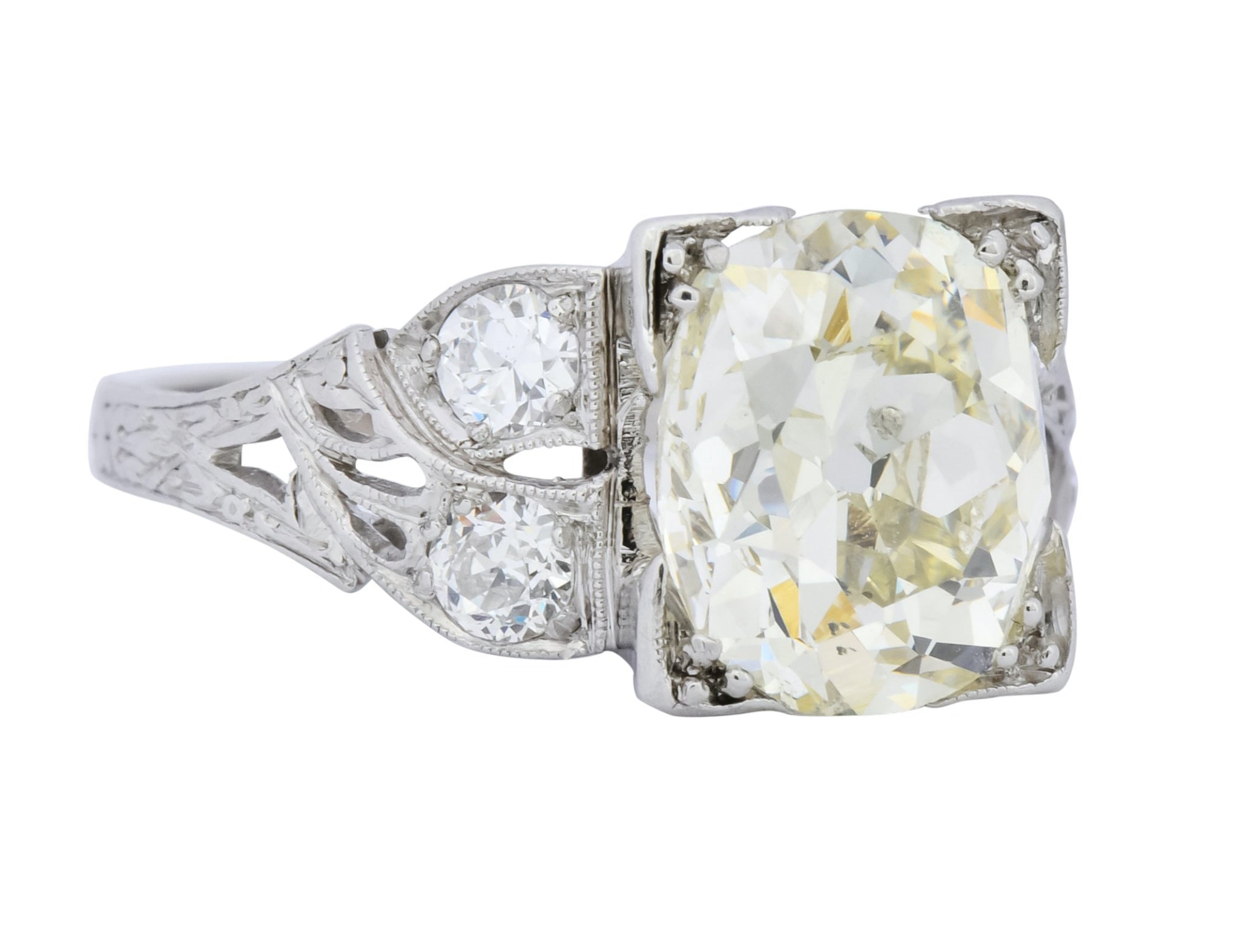 Art Deco 3.80 CTW Old Mine Diamond Platinum Engagement Ring - Wilson's Estate Jewelry