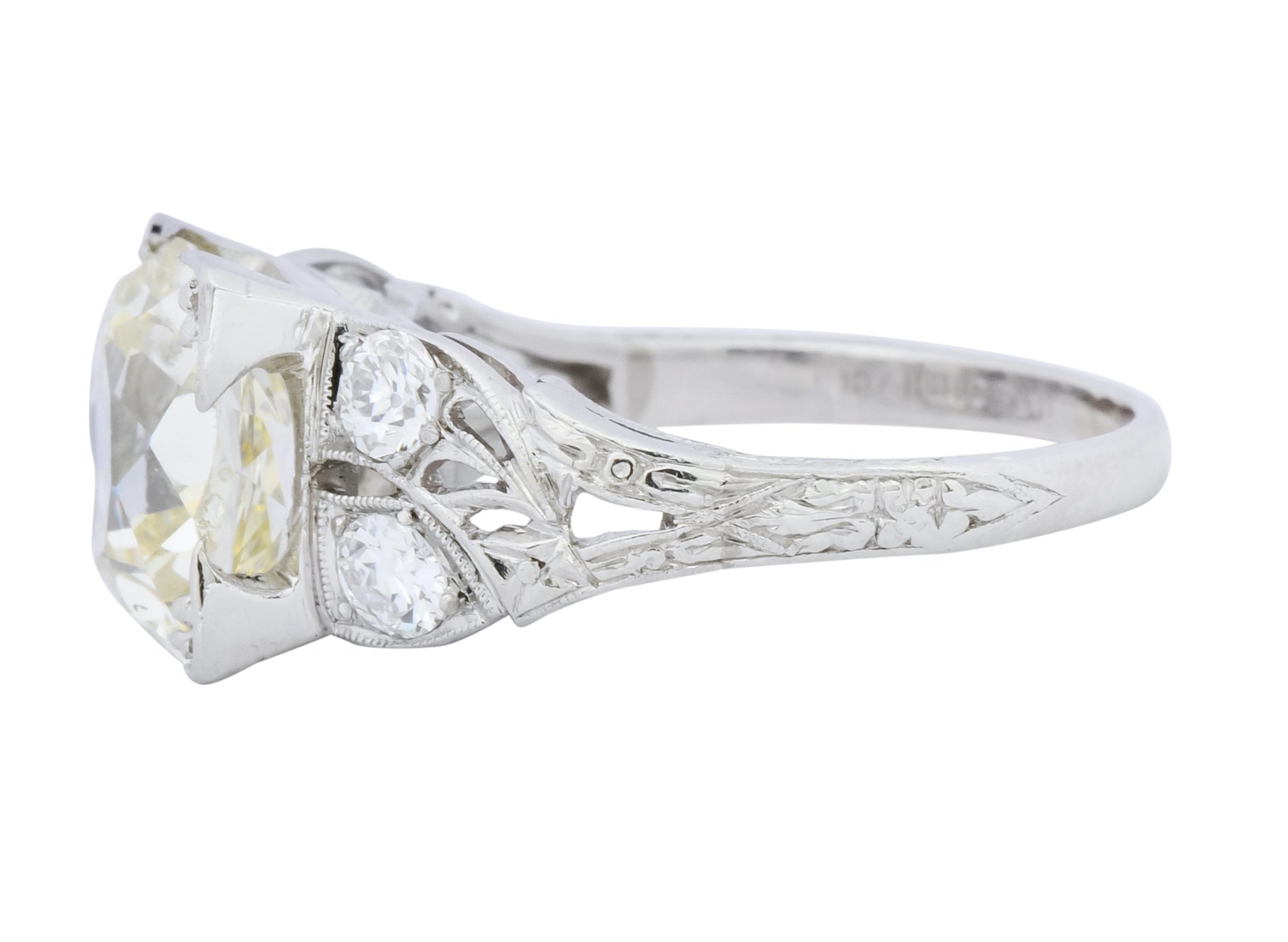 Art Deco 3.80 CTW Old Mine Diamond Platinum Engagement Ring - Wilson's Estate Jewelry