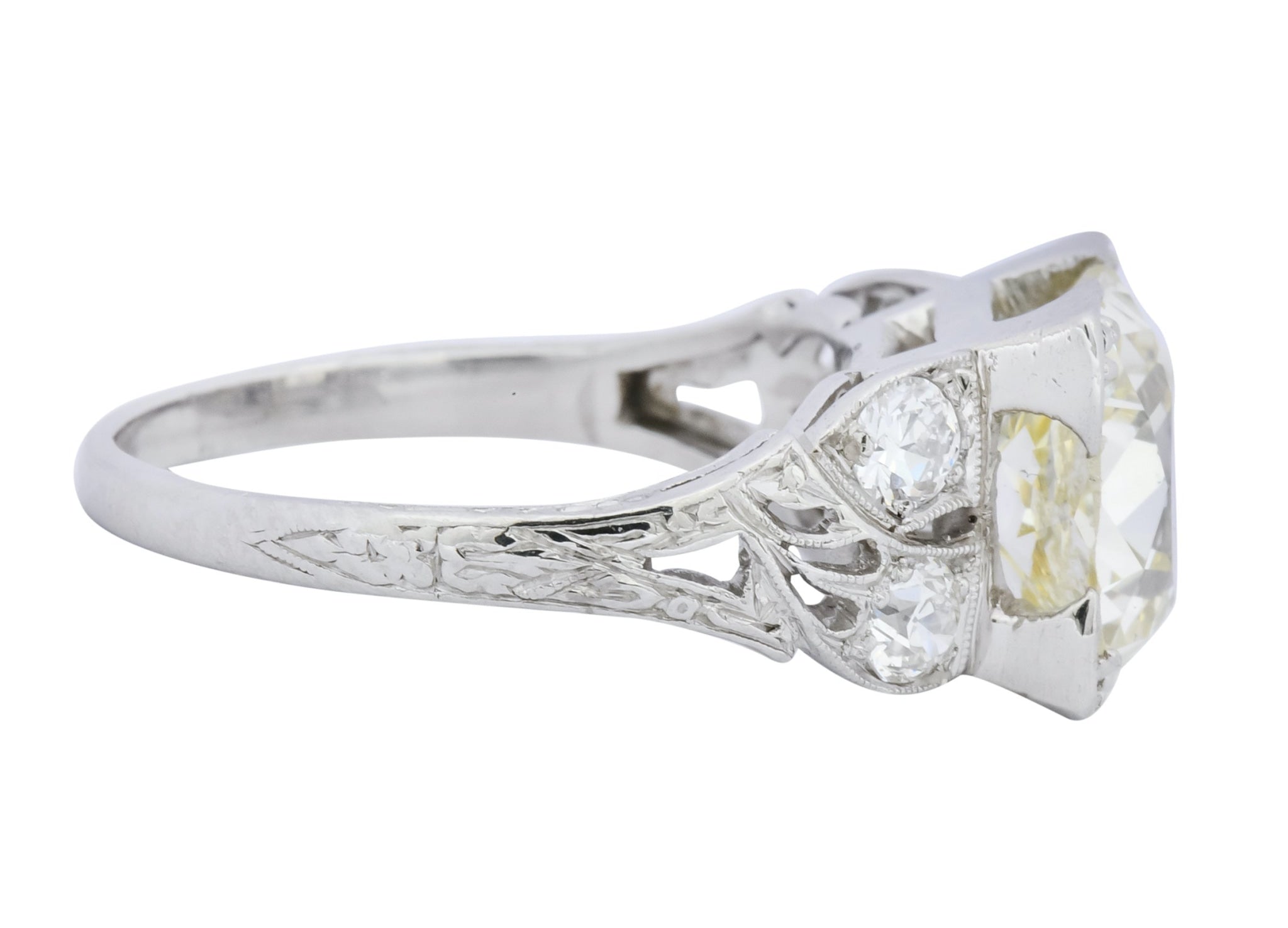 Art Deco 3.80 CTW Old Mine Diamond Platinum Engagement Ring - Wilson's Estate Jewelry