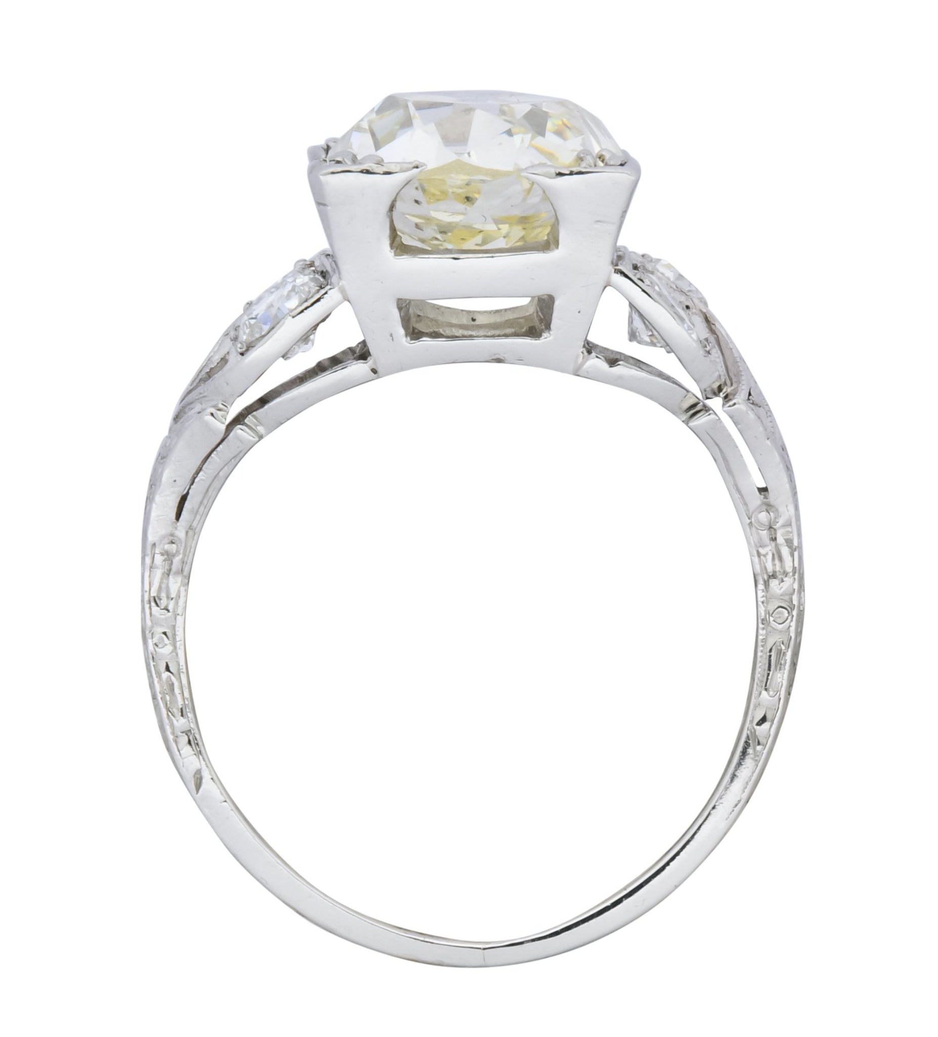 Art Deco 3.80 CTW Old Mine Diamond Platinum Engagement Ring - Wilson's Estate Jewelry