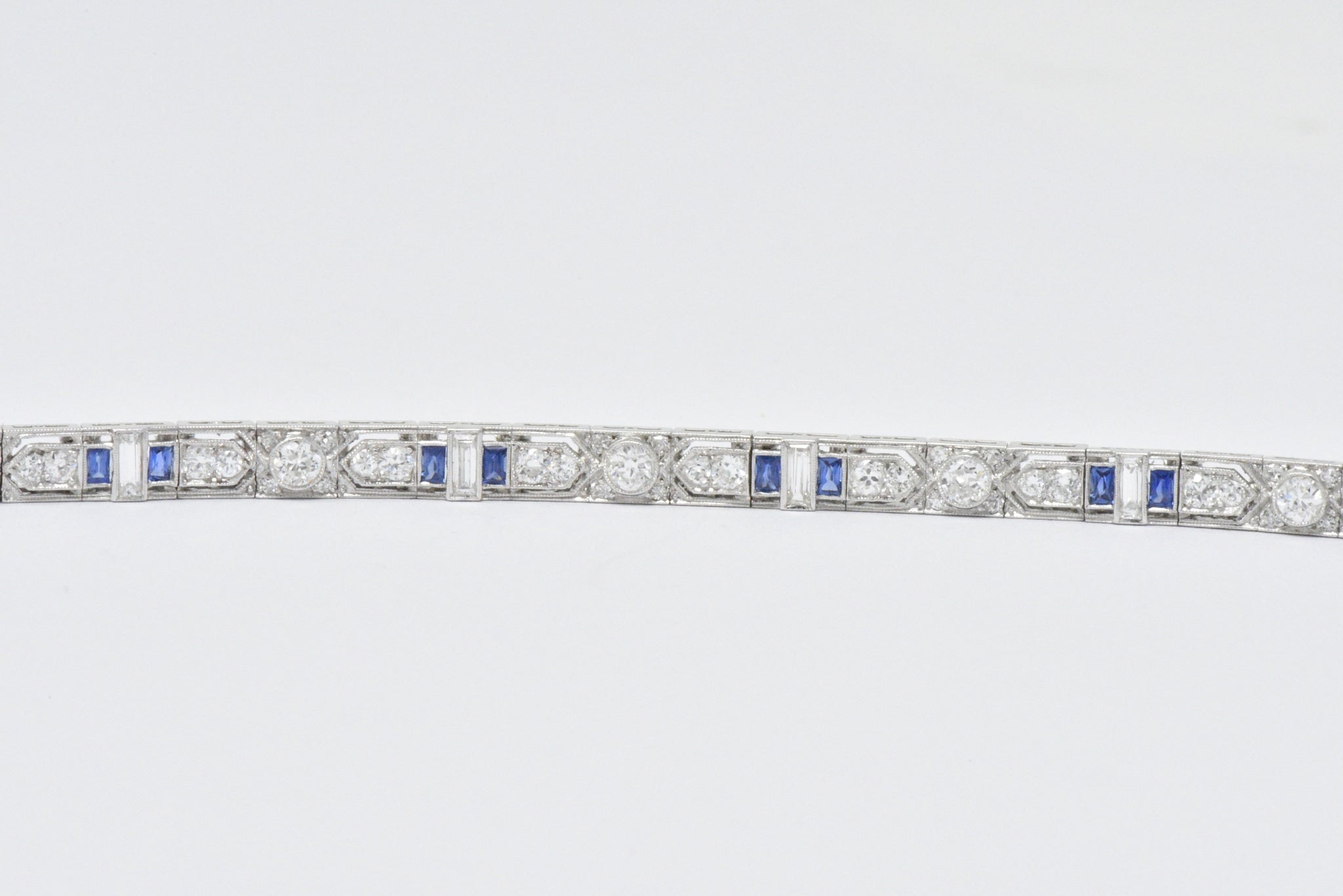 Art Deco 5.04 CTW Diamond Sapphire & Platinum Bracelet Wilson's Estate Jewelry