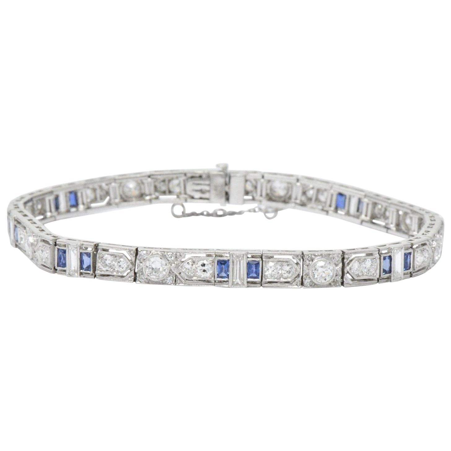 Art Deco 5.04 CTW Diamond Sapphire & Platinum Bracelet Wilson's Estate Jewelry