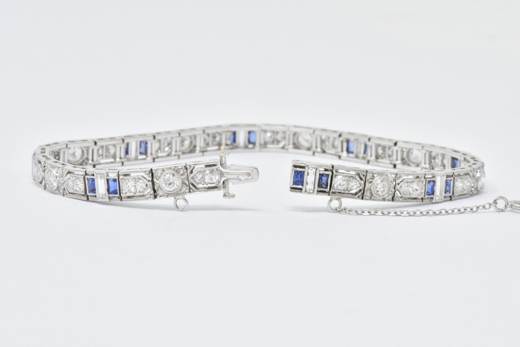 Art Deco 5.04 CTW Diamond Sapphire & Platinum Bracelet Wilson's Estate Jewelry