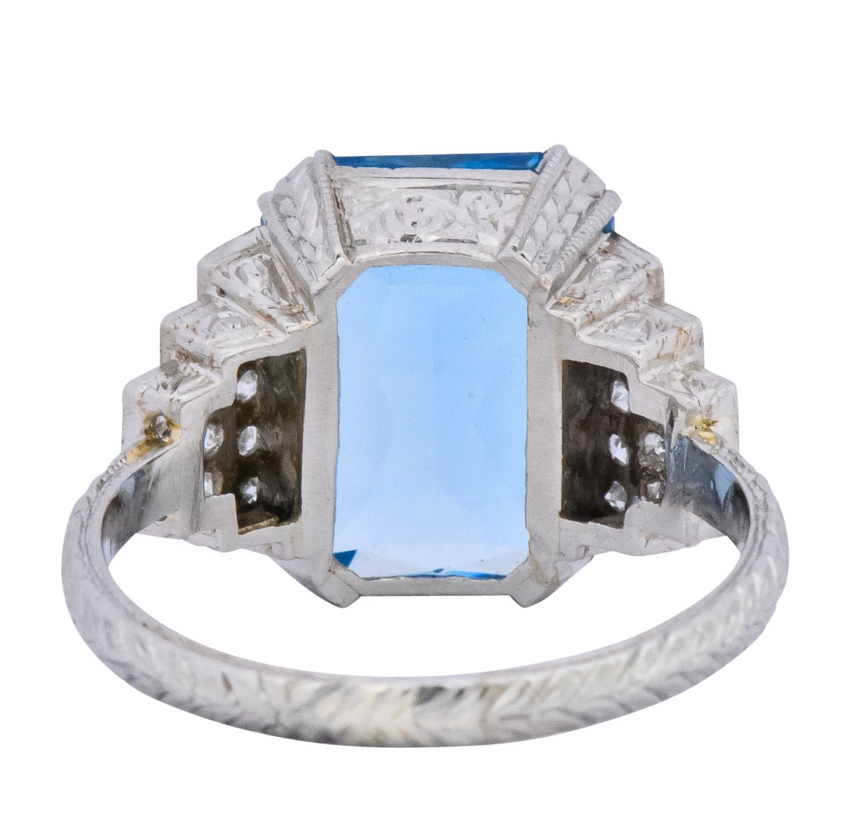 Art Deco 5.60 CTW Aquamarine Diamond Platinum Cocktail Ring - Wilson's Estate Jewelry