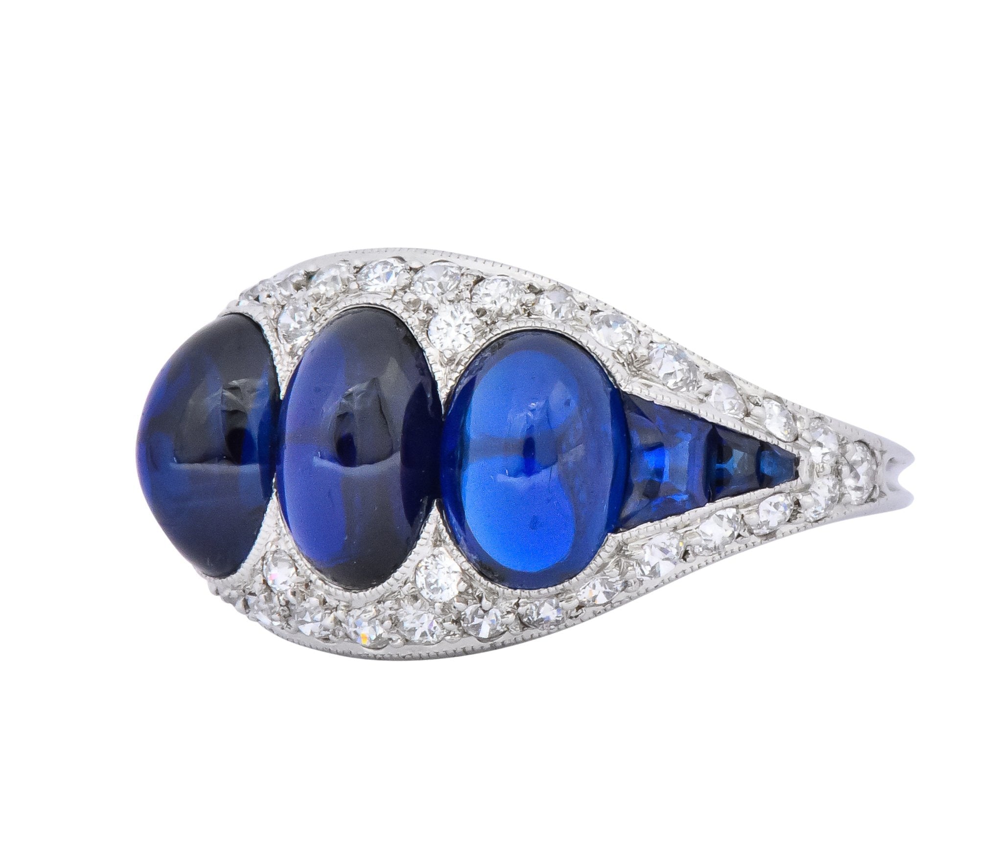 Art Deco 6.30 CTW No Heat Sapphire Diamond Platinum Ring AGL - Wilson's Estate Jewelry