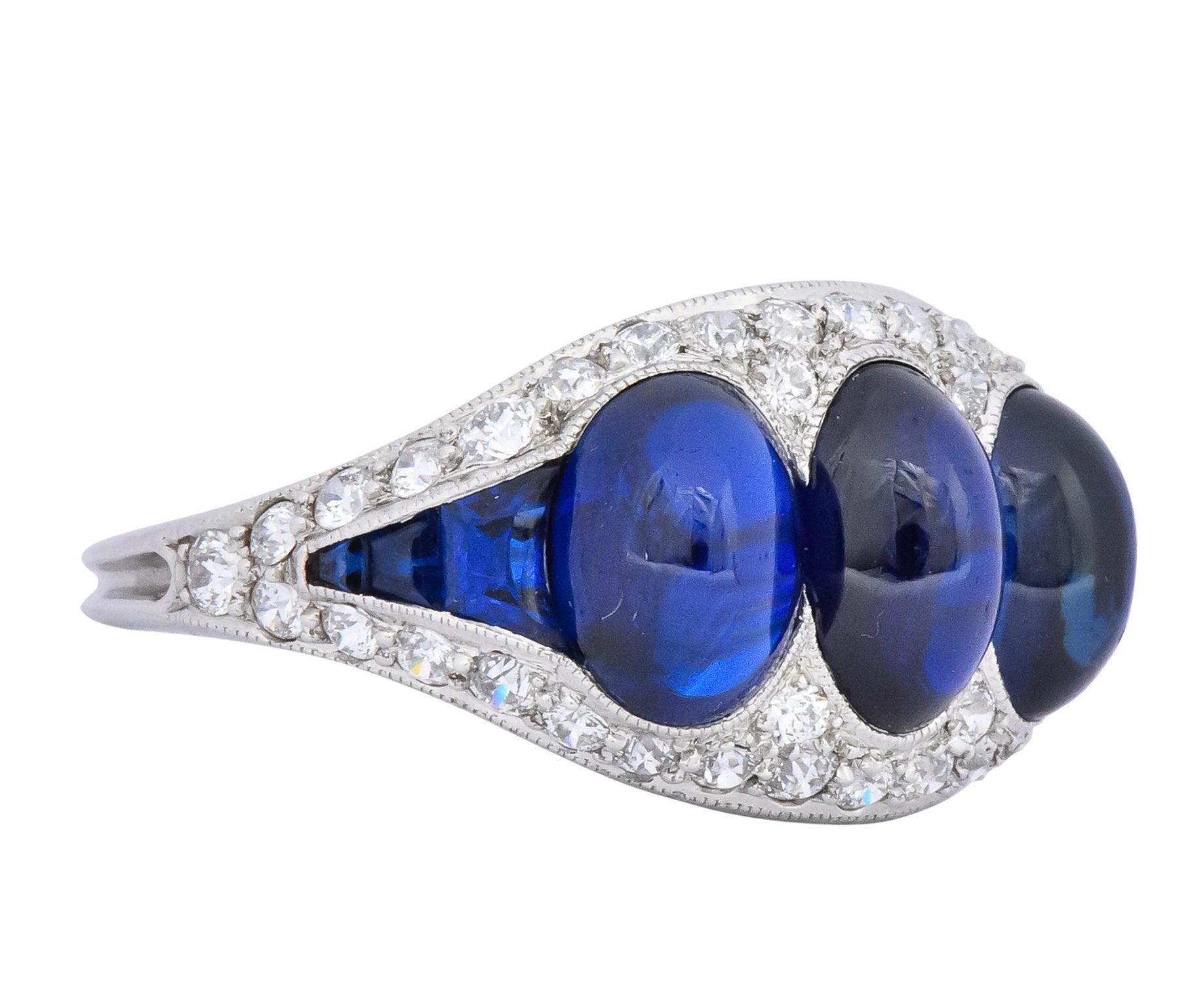 Art Deco 6.30 CTW No Heat Sapphire Diamond Platinum Ring AGL - Wilson's Estate Jewelry