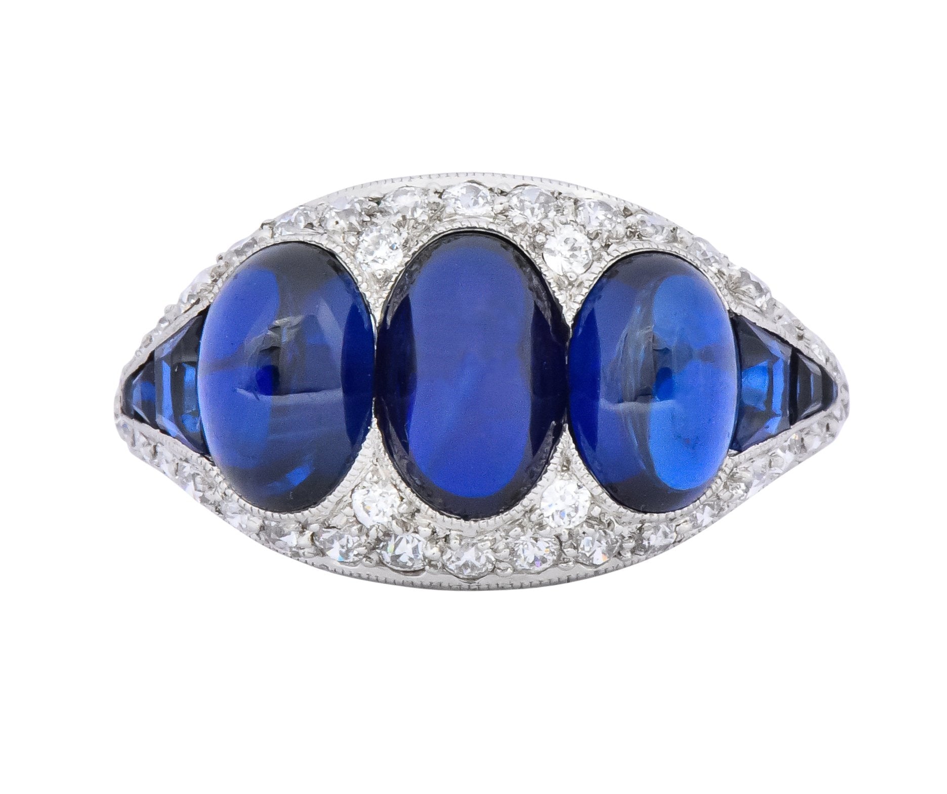 Art Deco 6.30 CTW No Heat Sapphire Diamond Platinum Ring AGL - Wilson's Estate Jewelry