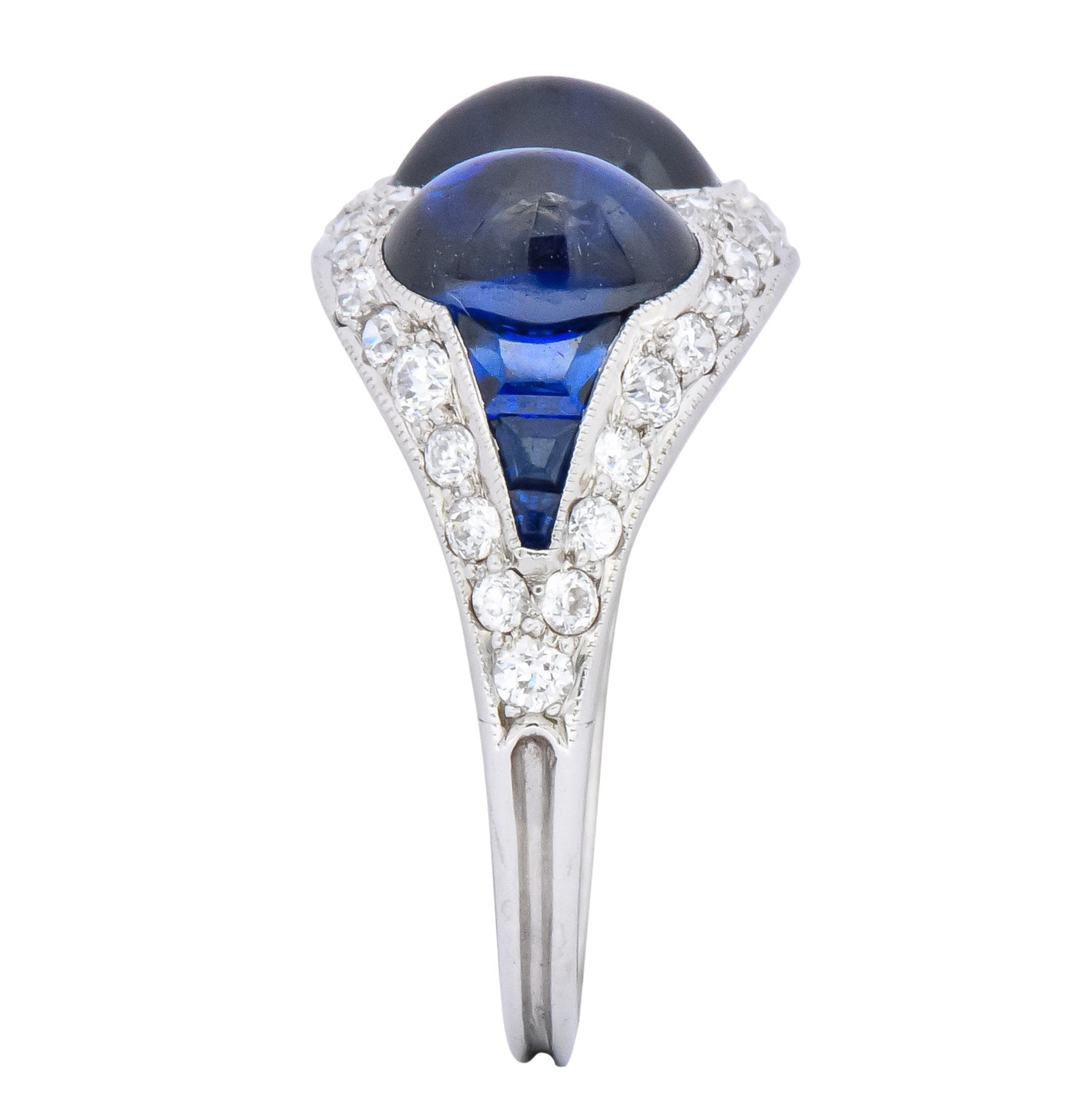 Art Deco 6.30 CTW No Heat Sapphire Diamond Platinum Ring AGL - Wilson's Estate Jewelry