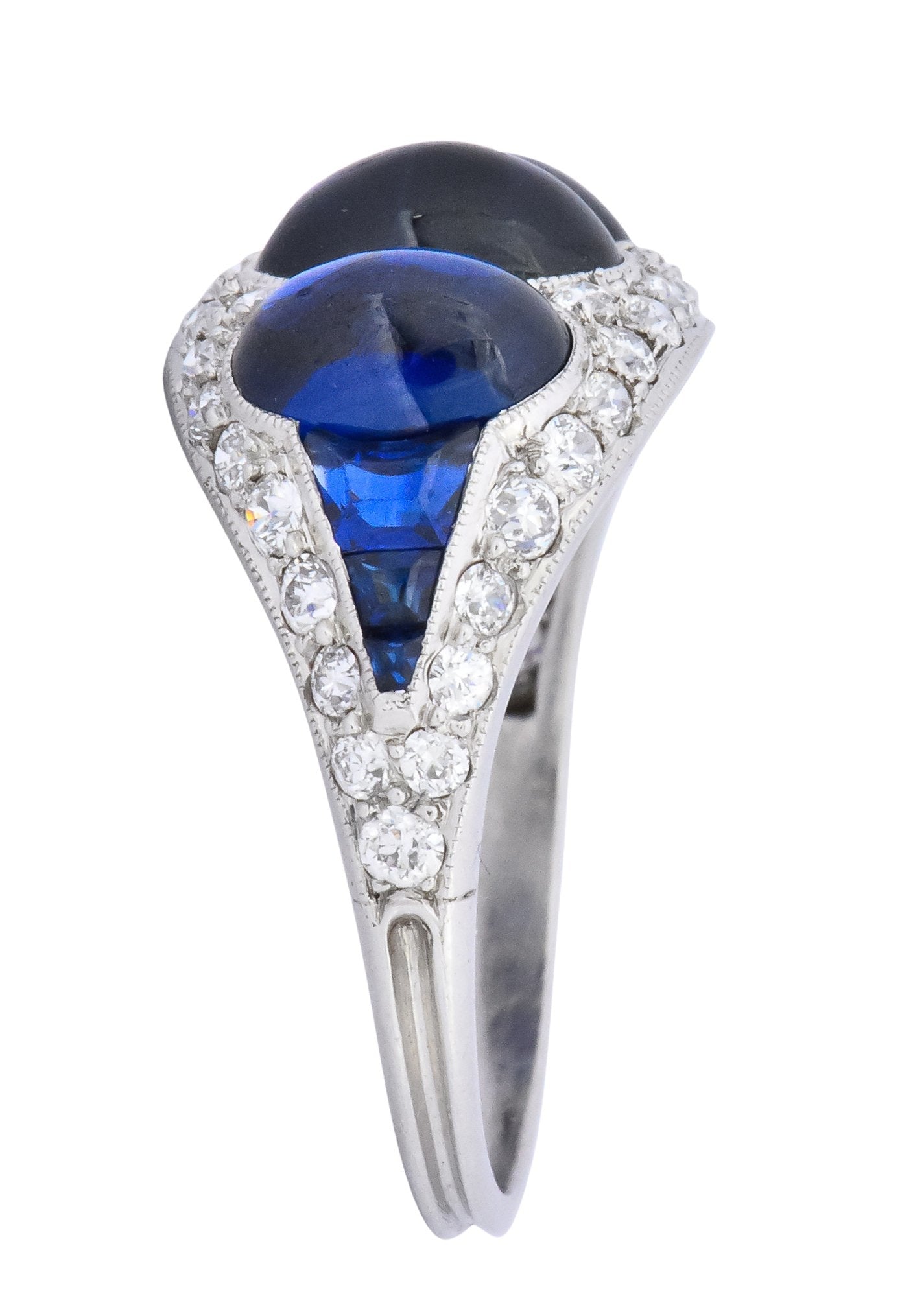 Art Deco 6.30 CTW No Heat Sapphire Diamond Platinum Ring AGL - Wilson's Estate Jewelry