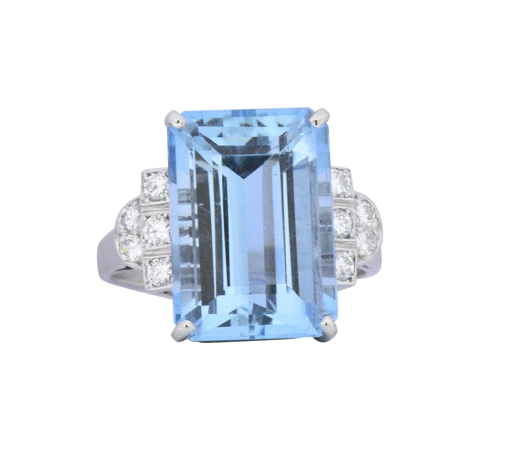 Art Deco 7.75 CTW Aquamarine Diamond Platinum Cocktail Ring Wilson's Estate Jewelry