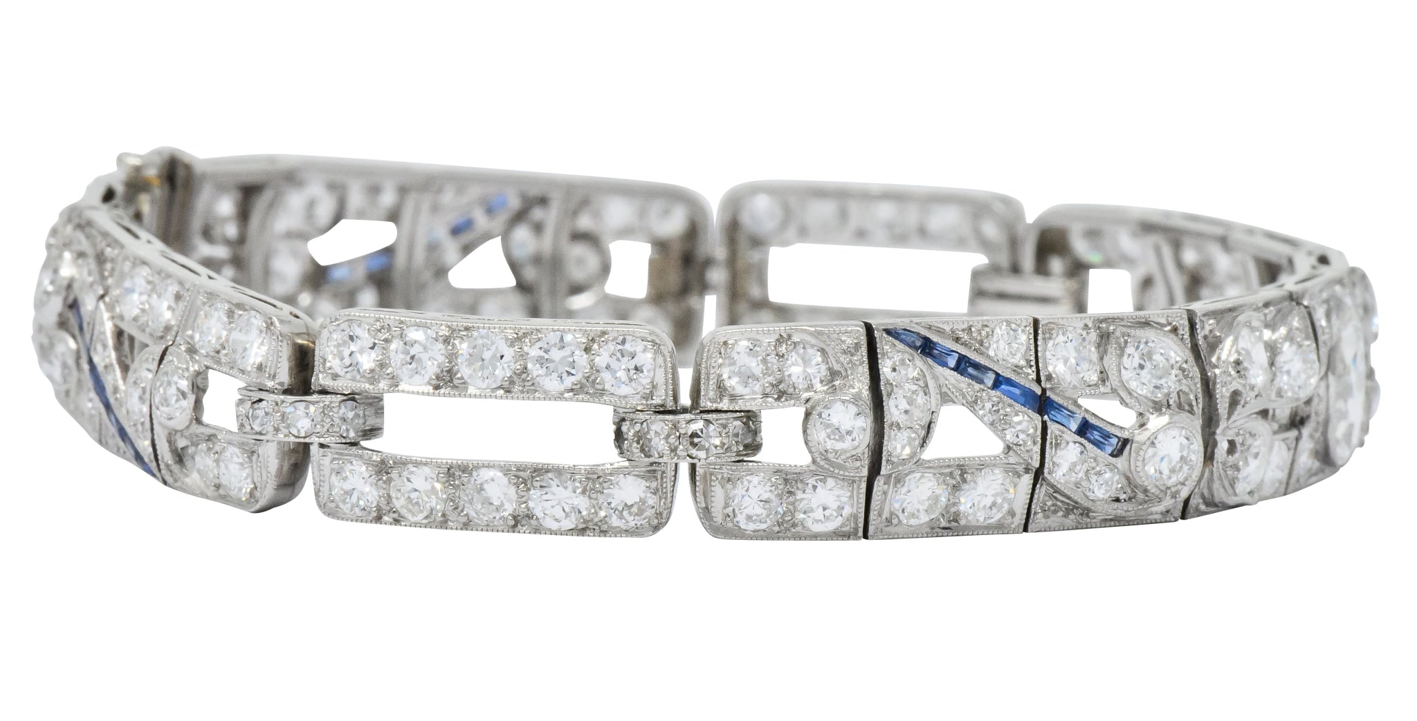 Art Deco 9.58 CTW Diamond Sapphire Platinum Bracelet - Wilson's Estate Jewelry