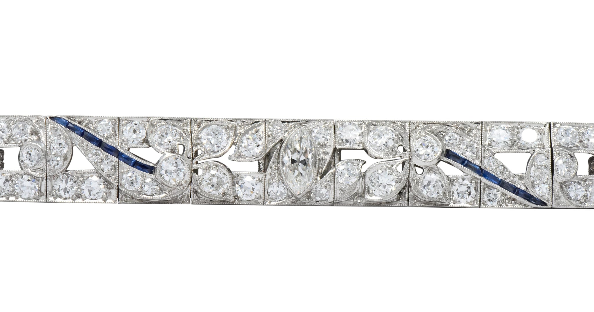 Art Deco 9.58 CTW Diamond Sapphire Platinum Bracelet - Wilson's Estate Jewelry