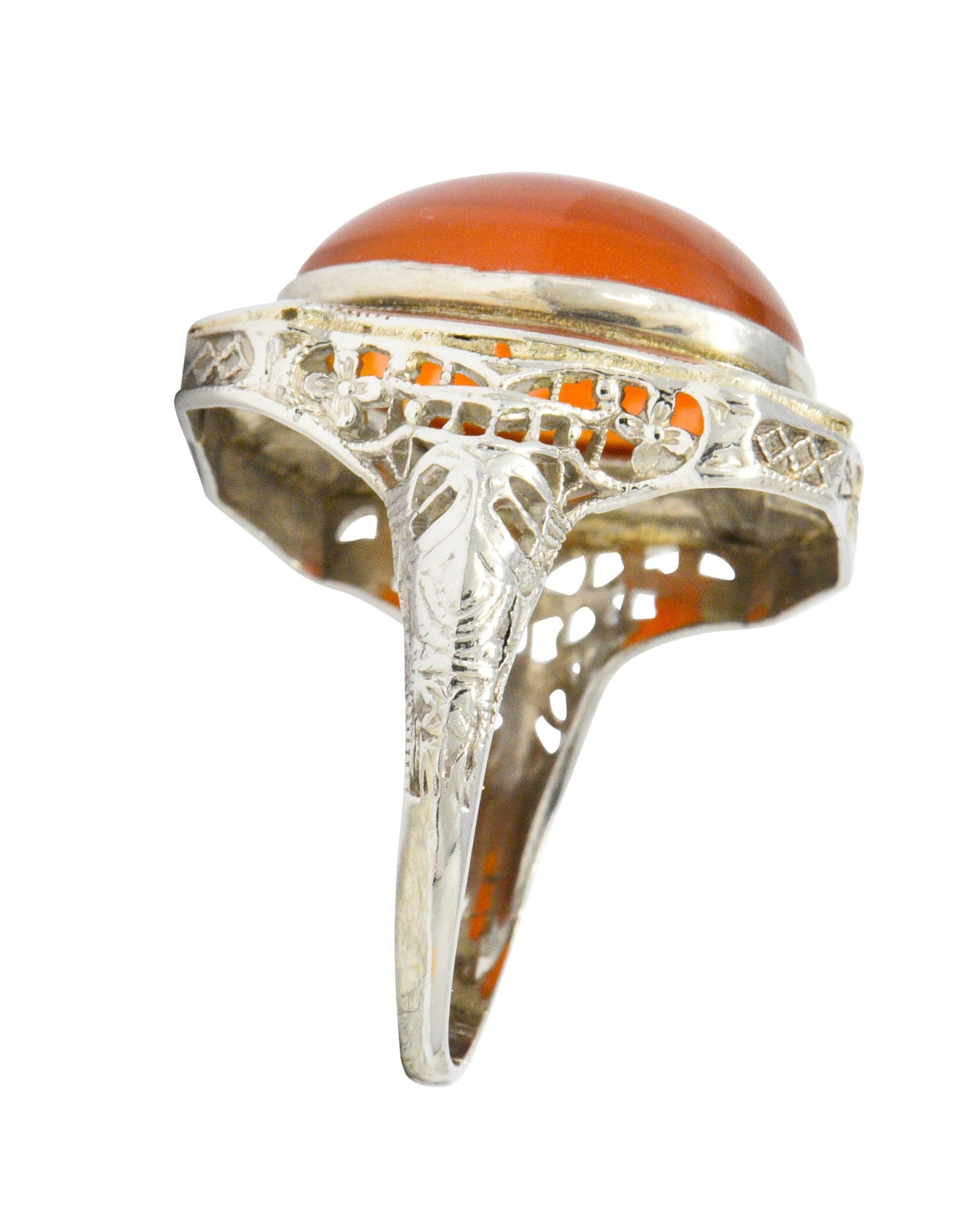 Art Deco Carnelian Enamel Hearts 14 Karat White Gold Ring - Wilson's Estate Jewelry